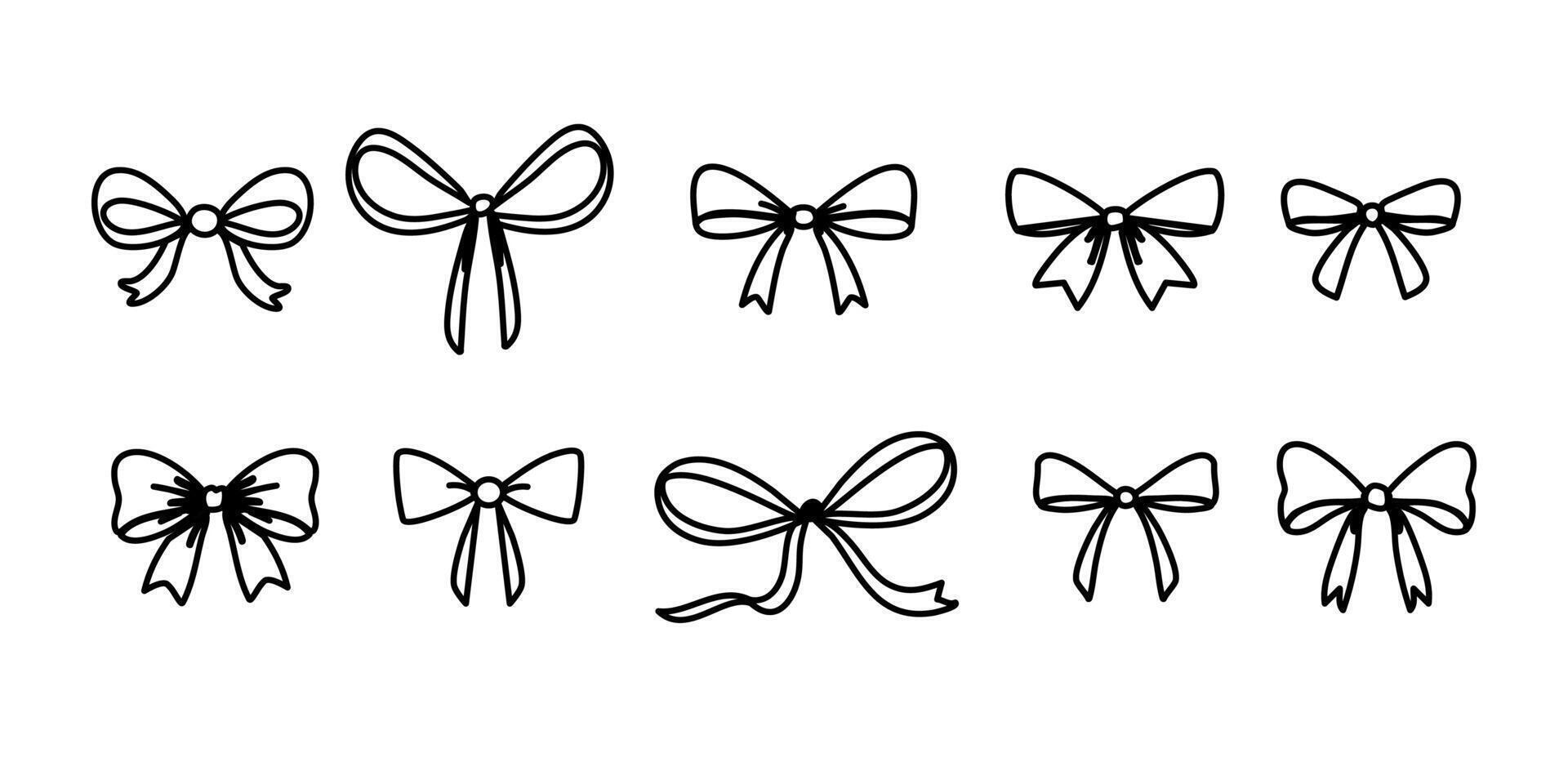 Collection of ribbon bows outline hand drawn vector