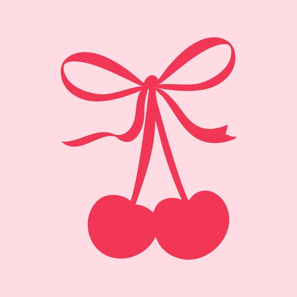 Cherry romantic cherries and cute ribbons with bow isolated vector
