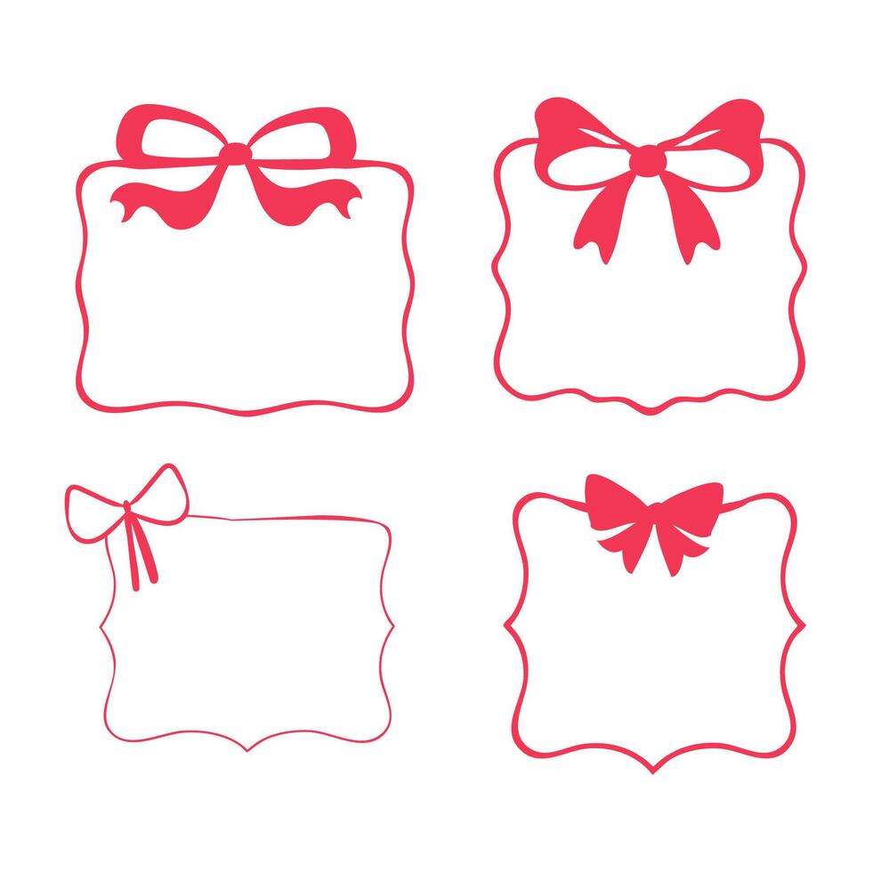 Set of decorative red frames with bows vector