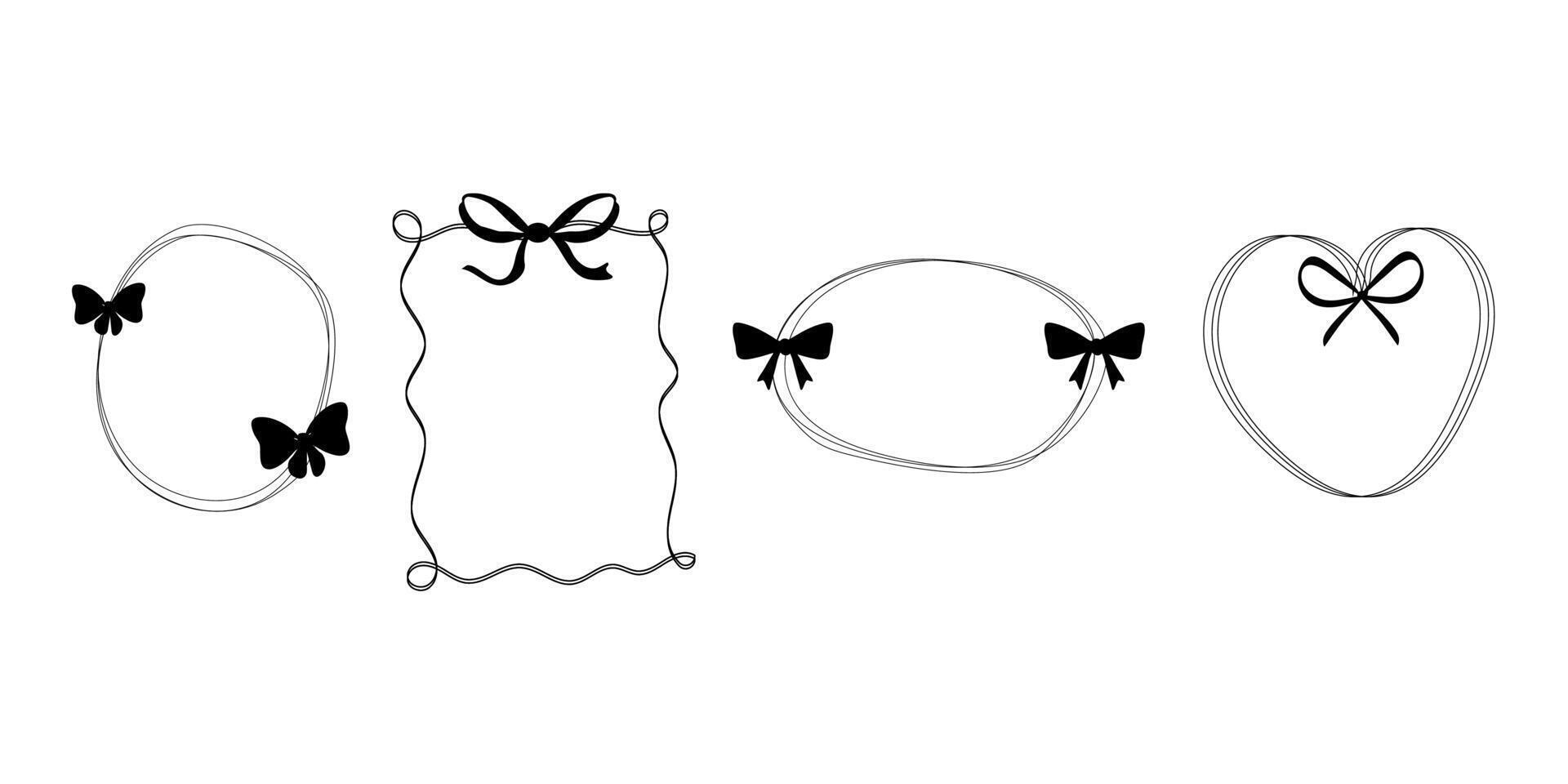 Set of decorative coquette frames with bows outline vector