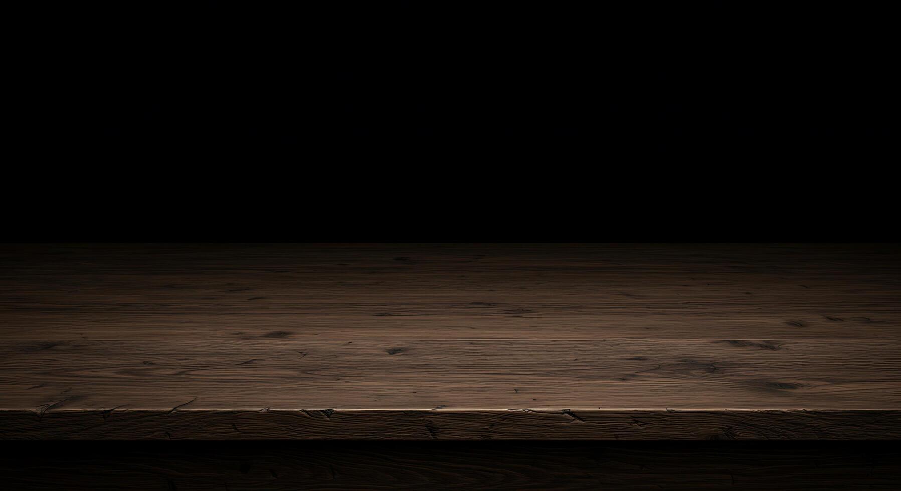 Wooden table with black background photo