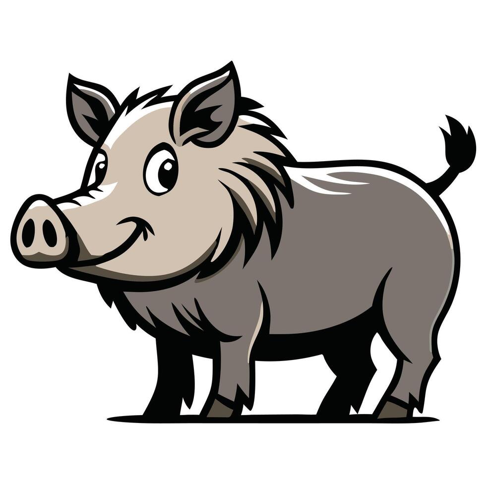 Cartoon boar poses playfully with its stout body and little tail waving to the side vector