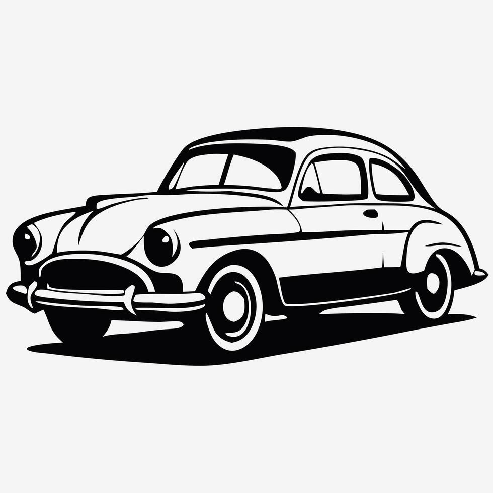 Classic monochrome vehicle shows a vintage car design with bold line art style vector