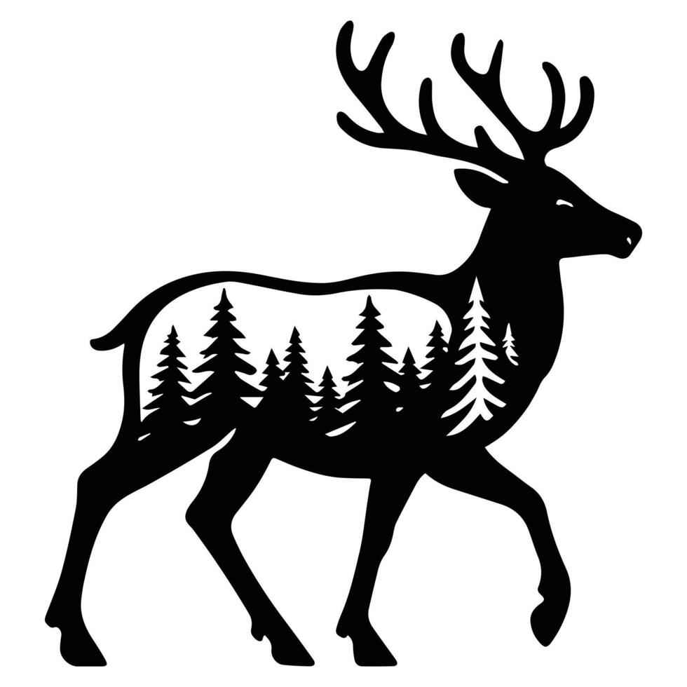 deer Forest Nature animal art, Animal forest scene illustration, Jungle Animals silhouette sublimation design vector