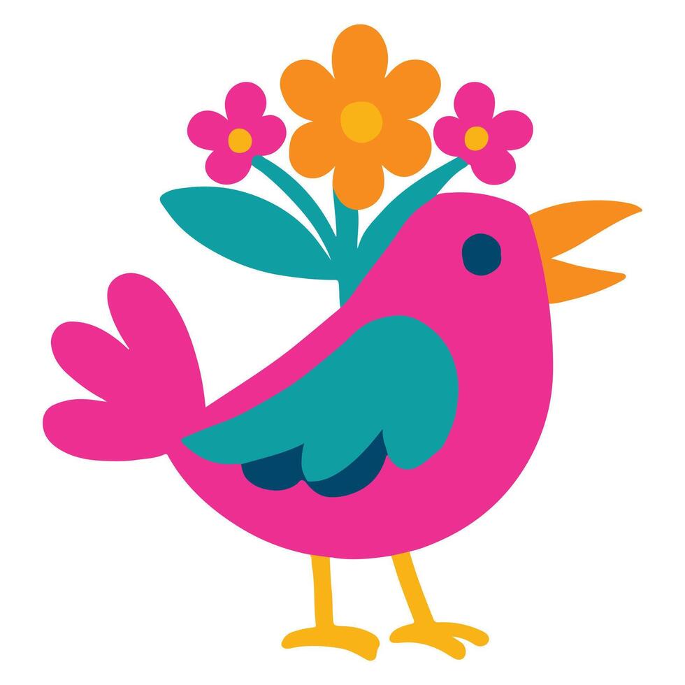 Colorful Otomi Bird and Fiesta Flowers Illustration Mexican Folk Art Design Perfect for Sublimation vector