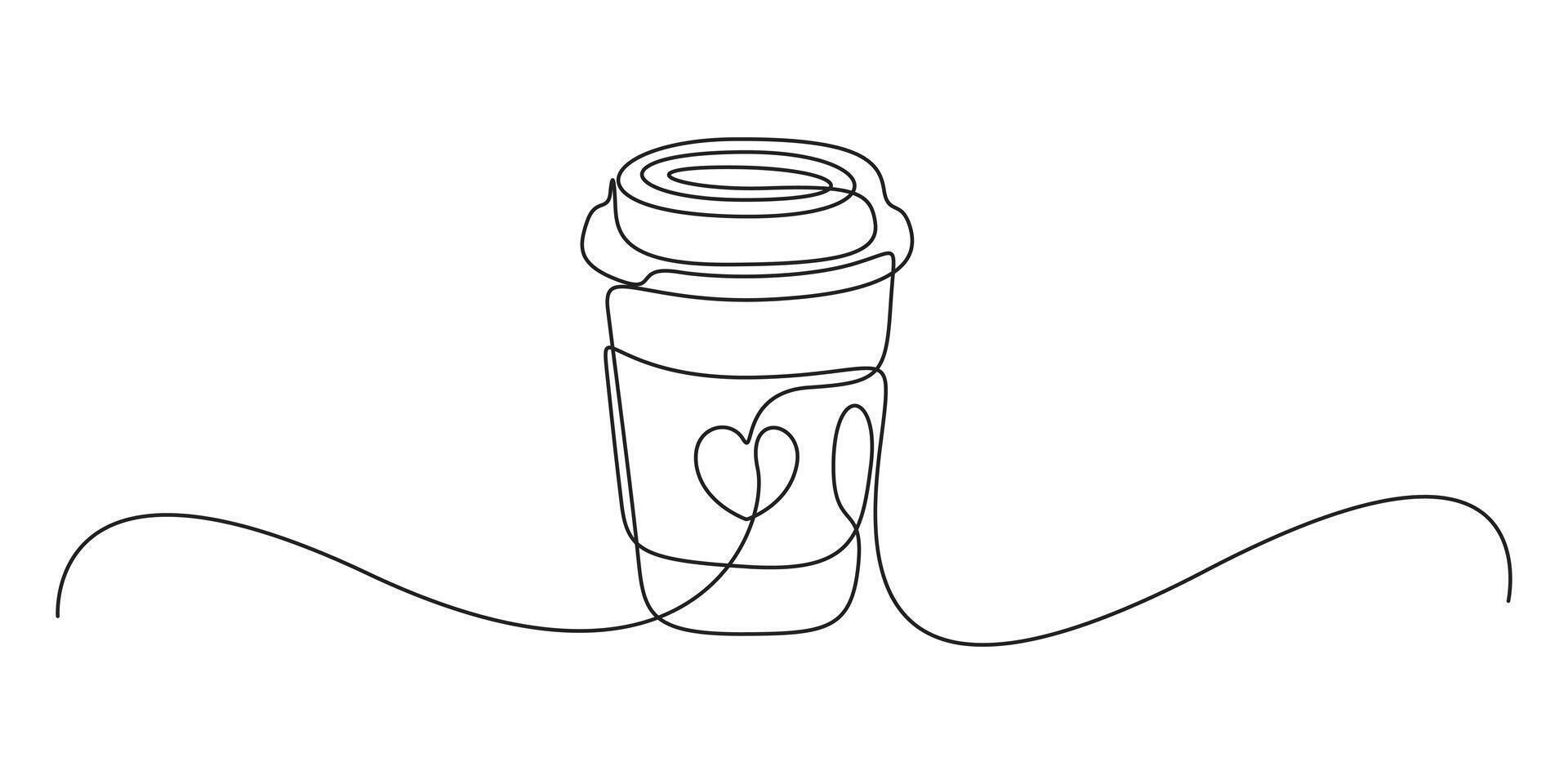Continuous one thin line coffee cup with smoke minimalist sketch graphic illustration vector