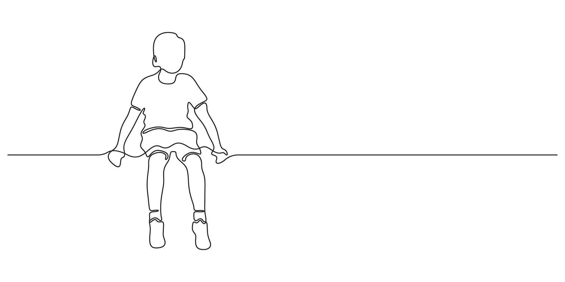 A boy sitting on a white background continuous one line drawing vector