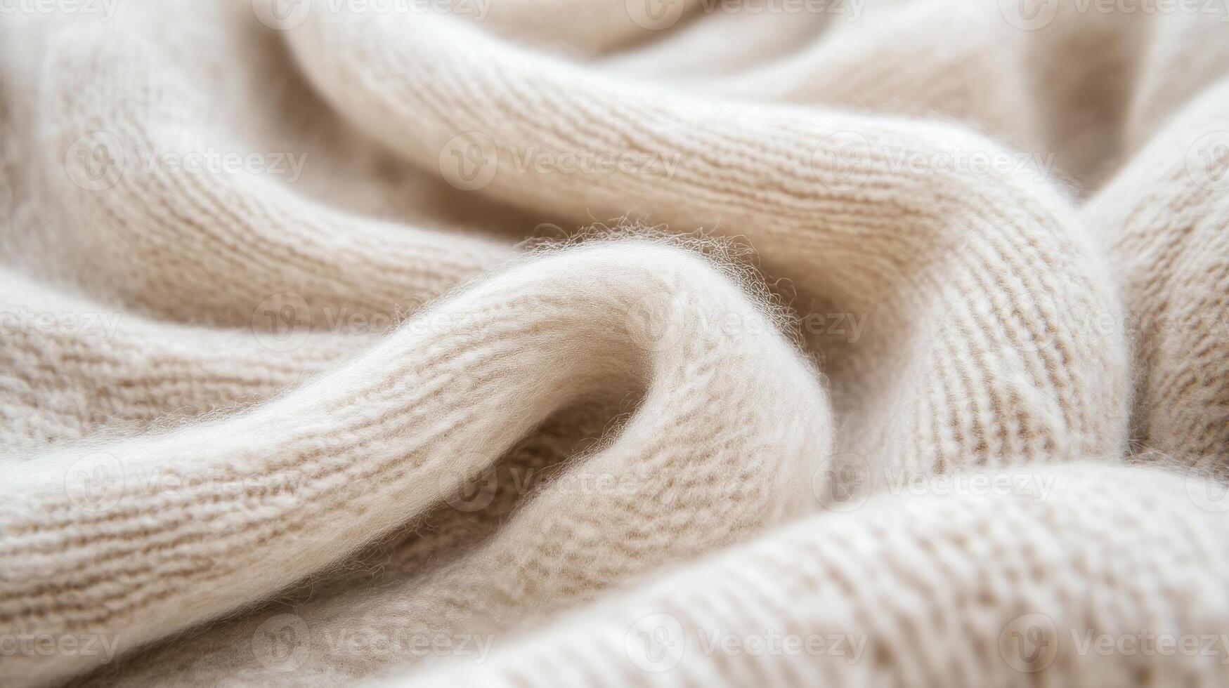 Soft beige woolen fabric folds in close-up view, textile texture background photo