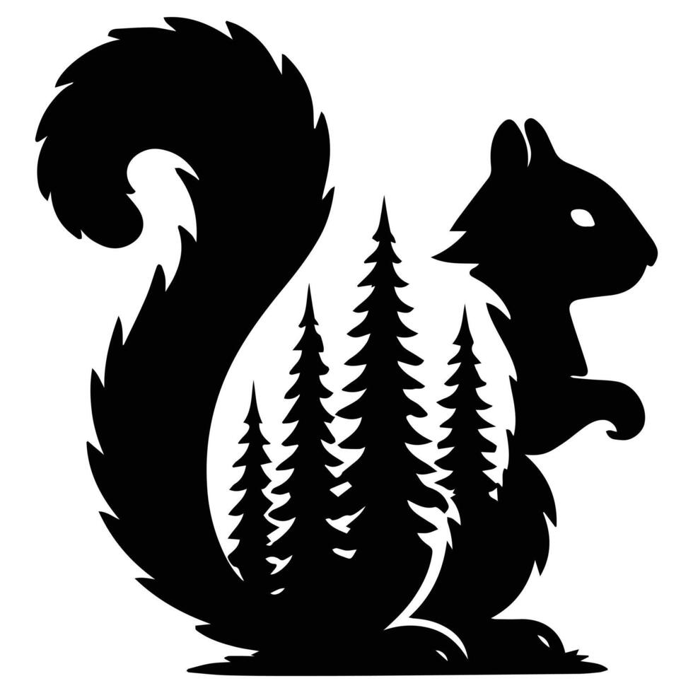 Squirrel Forest Nature animal art, Animal forest scene illustration, Jungle Animals silhouette sublimation design vector