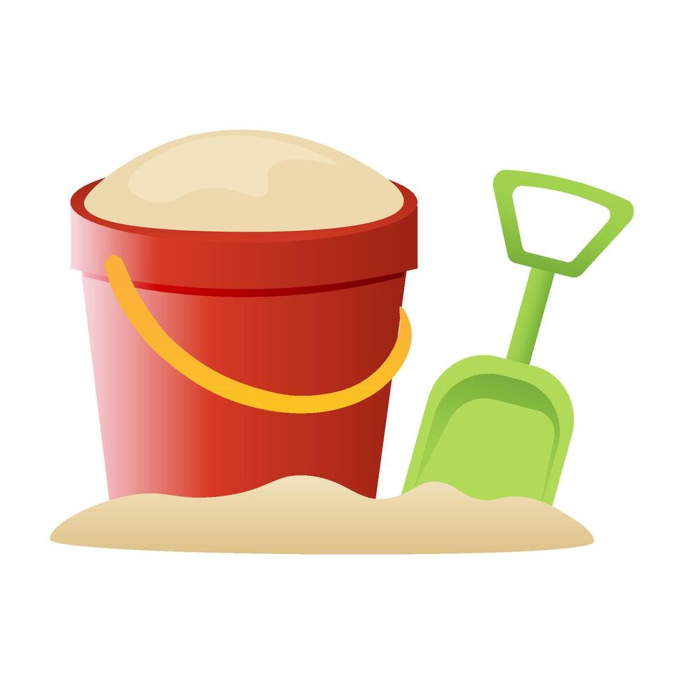 beach bucket with sand and shovel. Summer fun. illustration vector