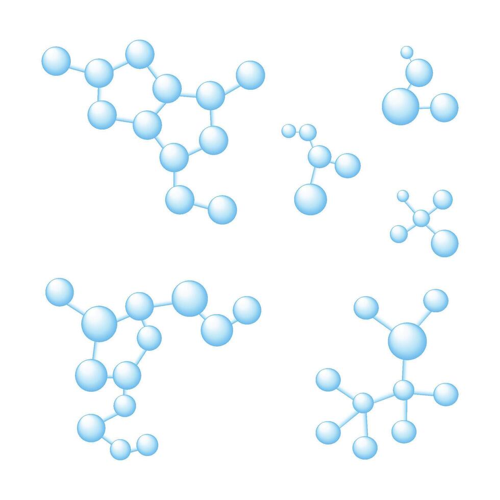 set of blue realistic molecules. illustration vector