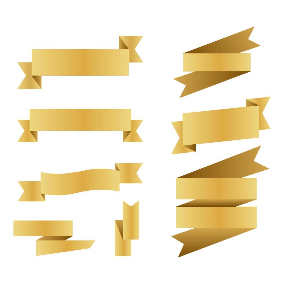 set of gold ribbon. banners of different shapes. illustration vector