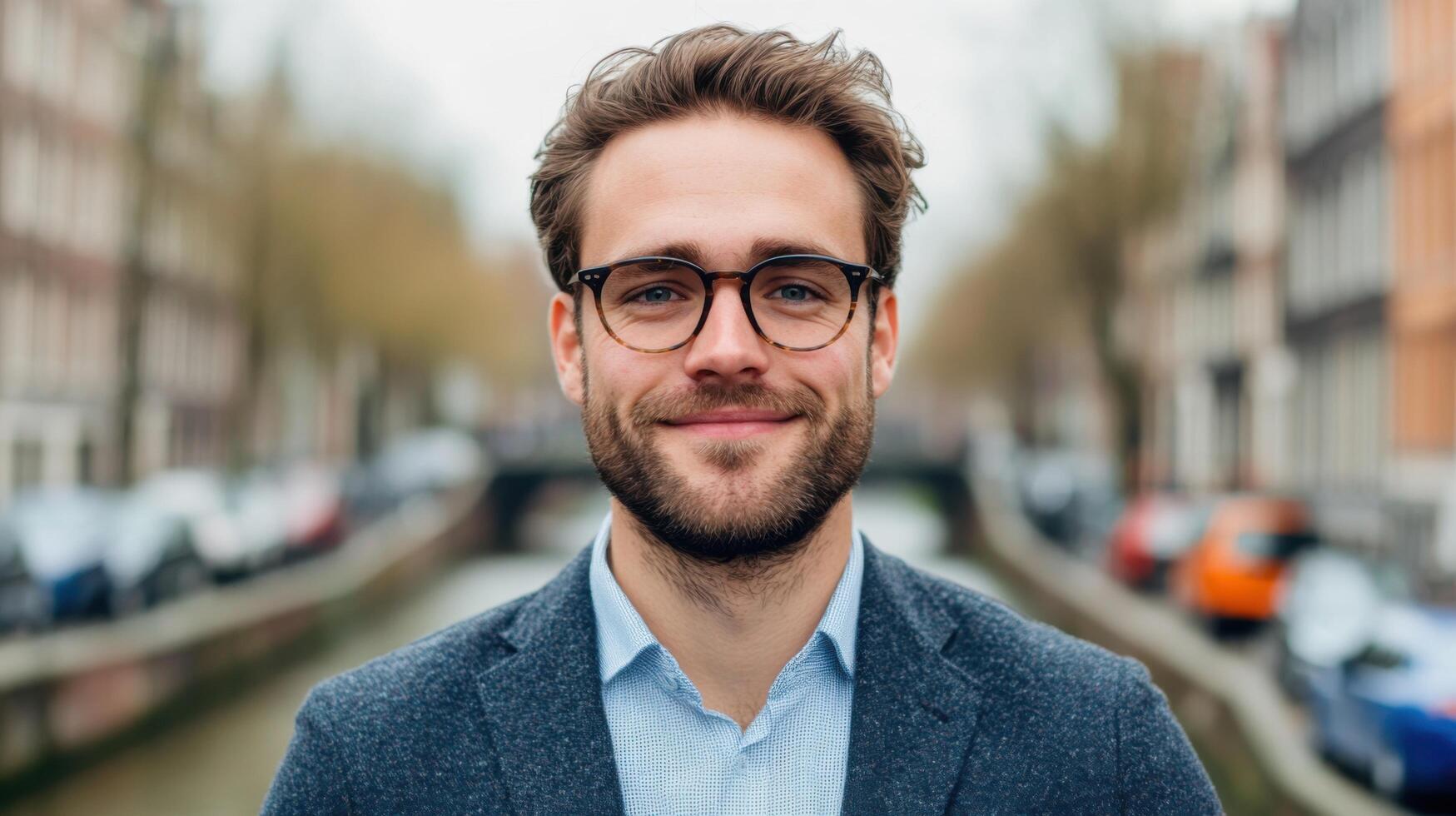 Smiling Man in City Portrait Urban Style photo