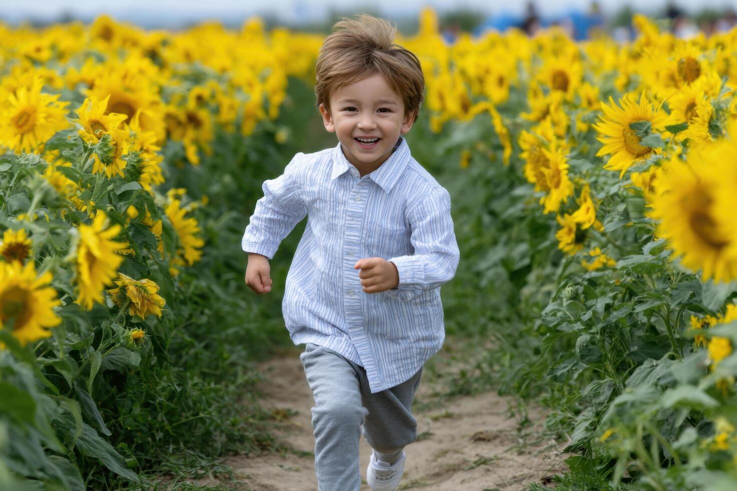 Joyful Child Running Through a Sunflower Field 2 photo