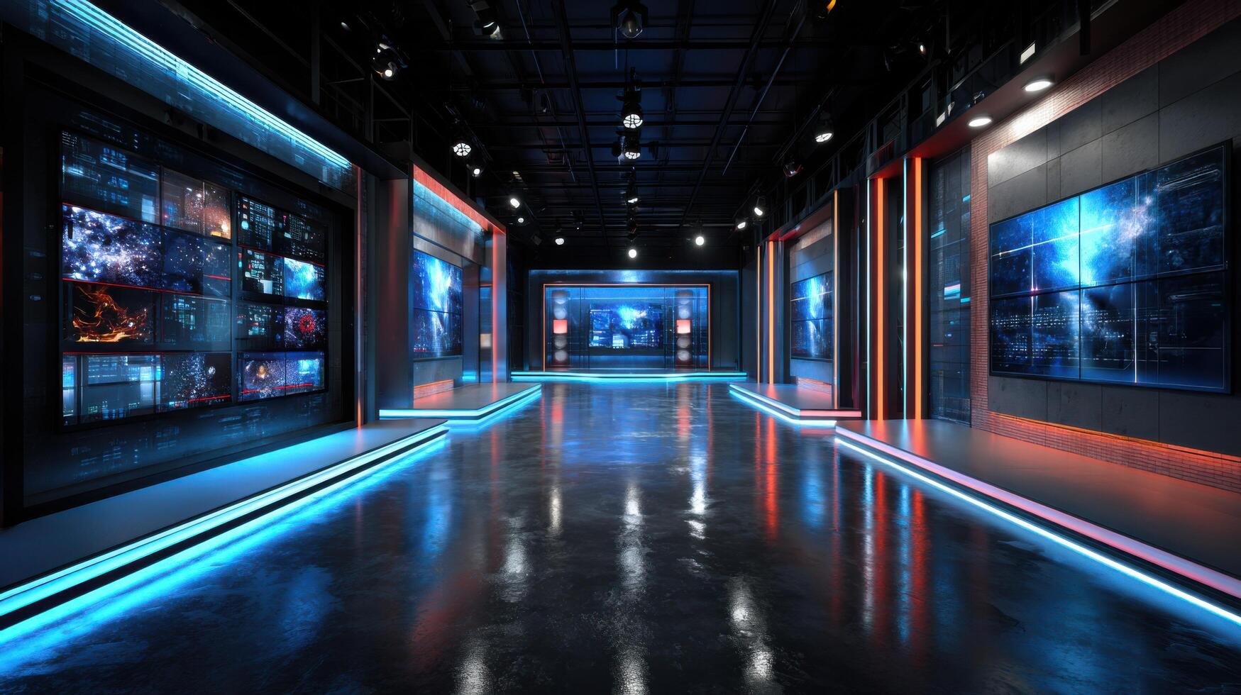 High Tech News Studio Design with Interactive Screens photo