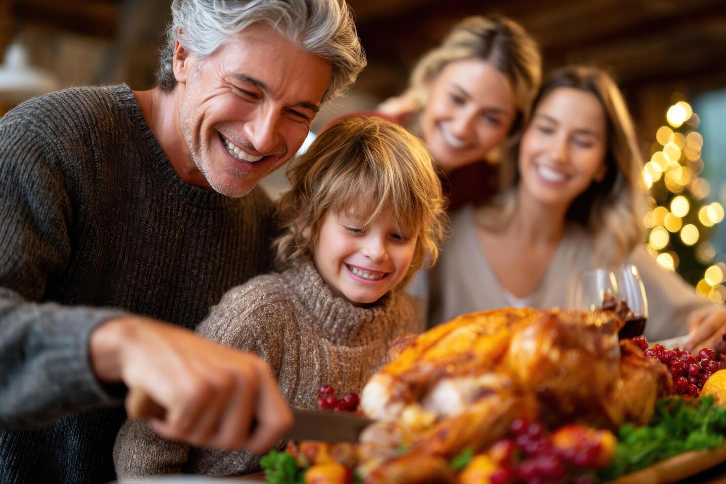 Happy Family Sharing Thanksgiving Dinner photo