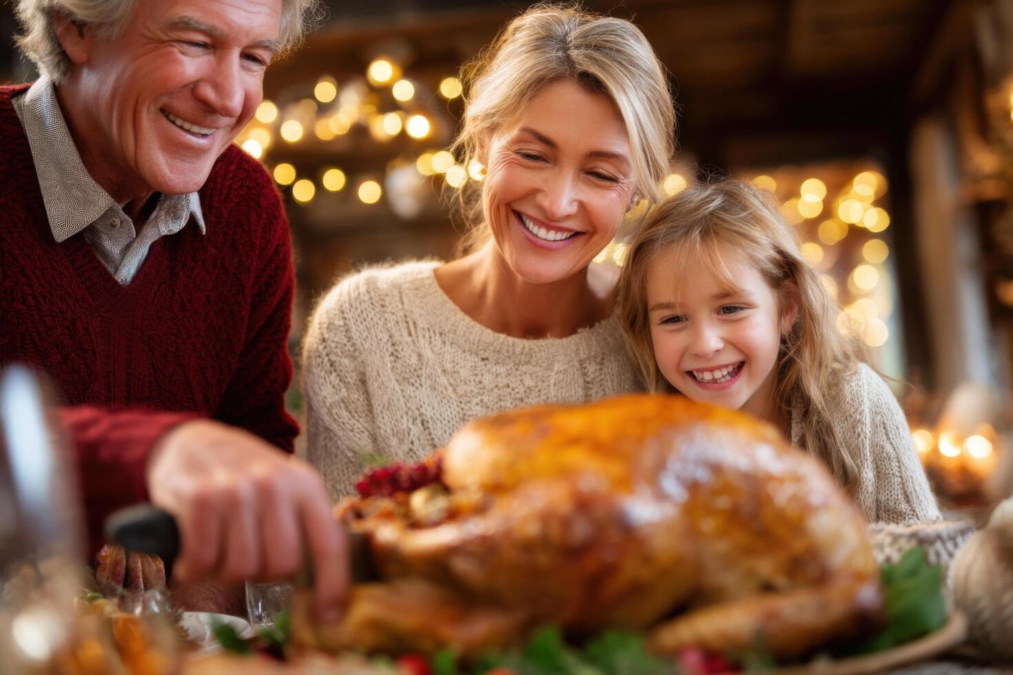 Happy Thanksgiving Family Dinner with Roasted Turkey photo