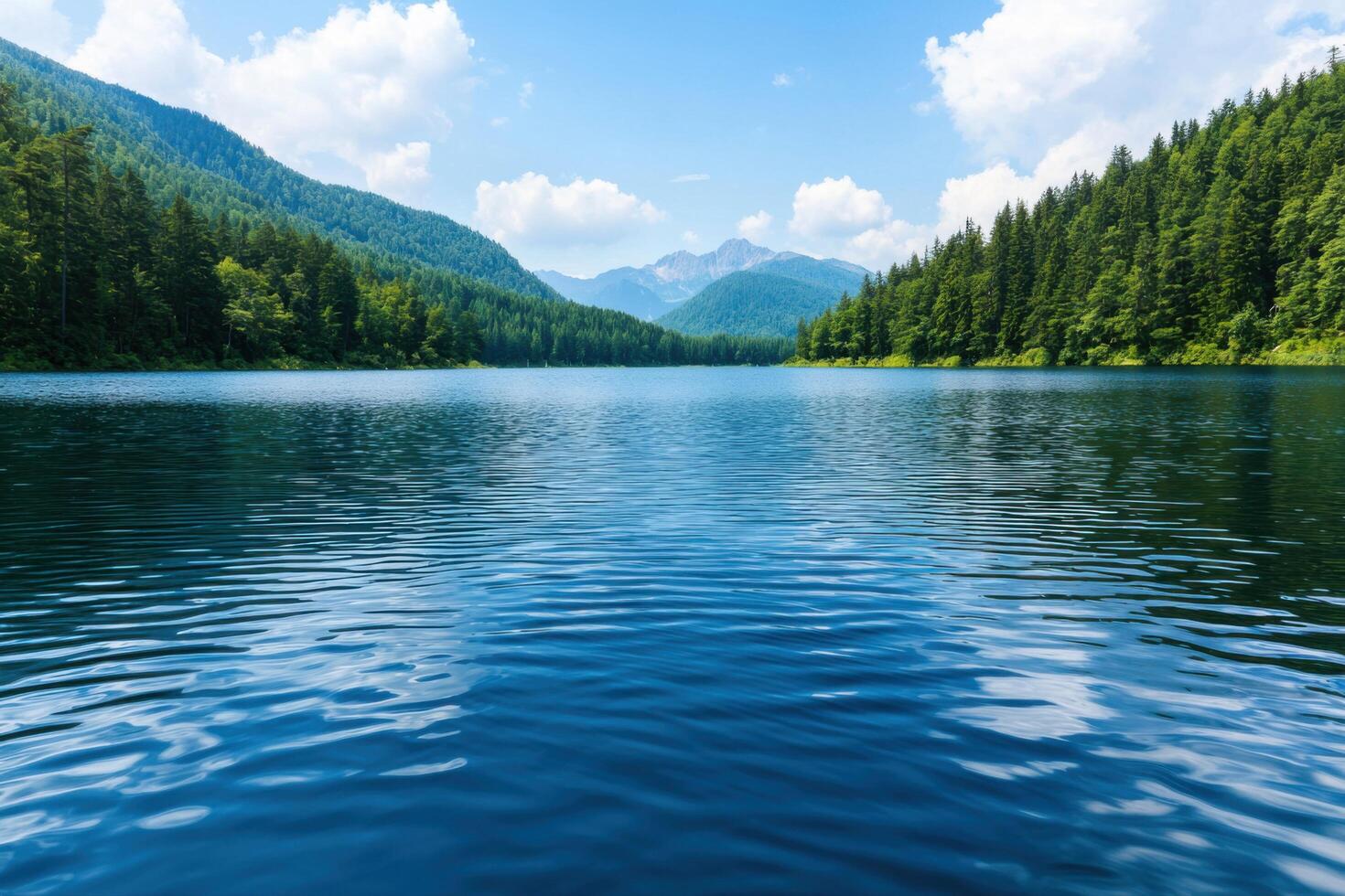 Serene Mountain Lake Scenery in Summer photo