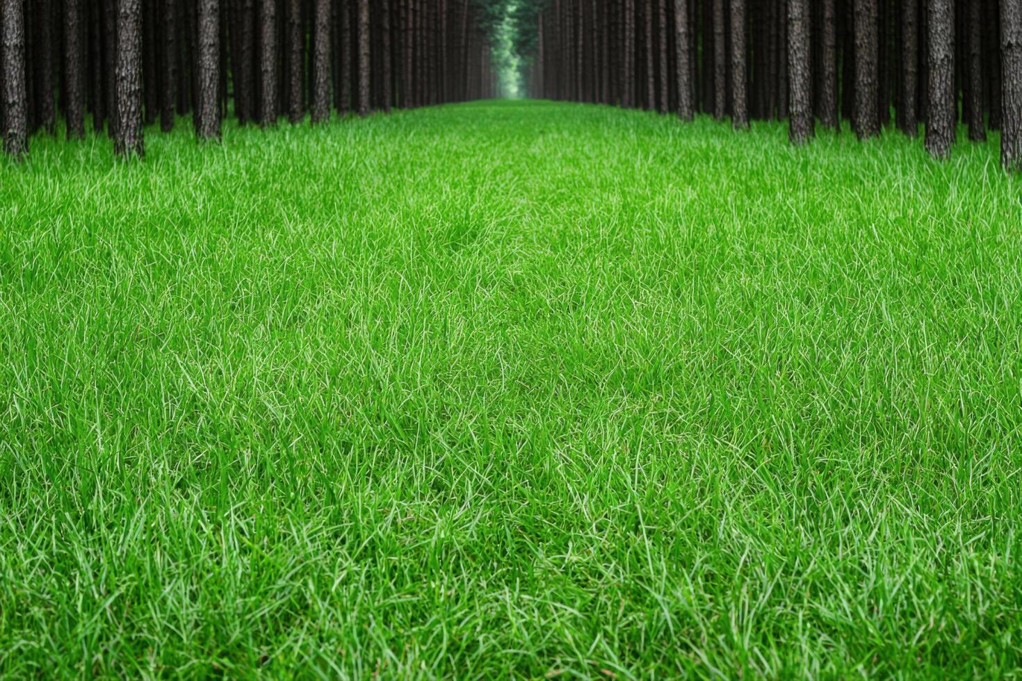 Serene Pine Forest Pathway with Lush Green Grass photo