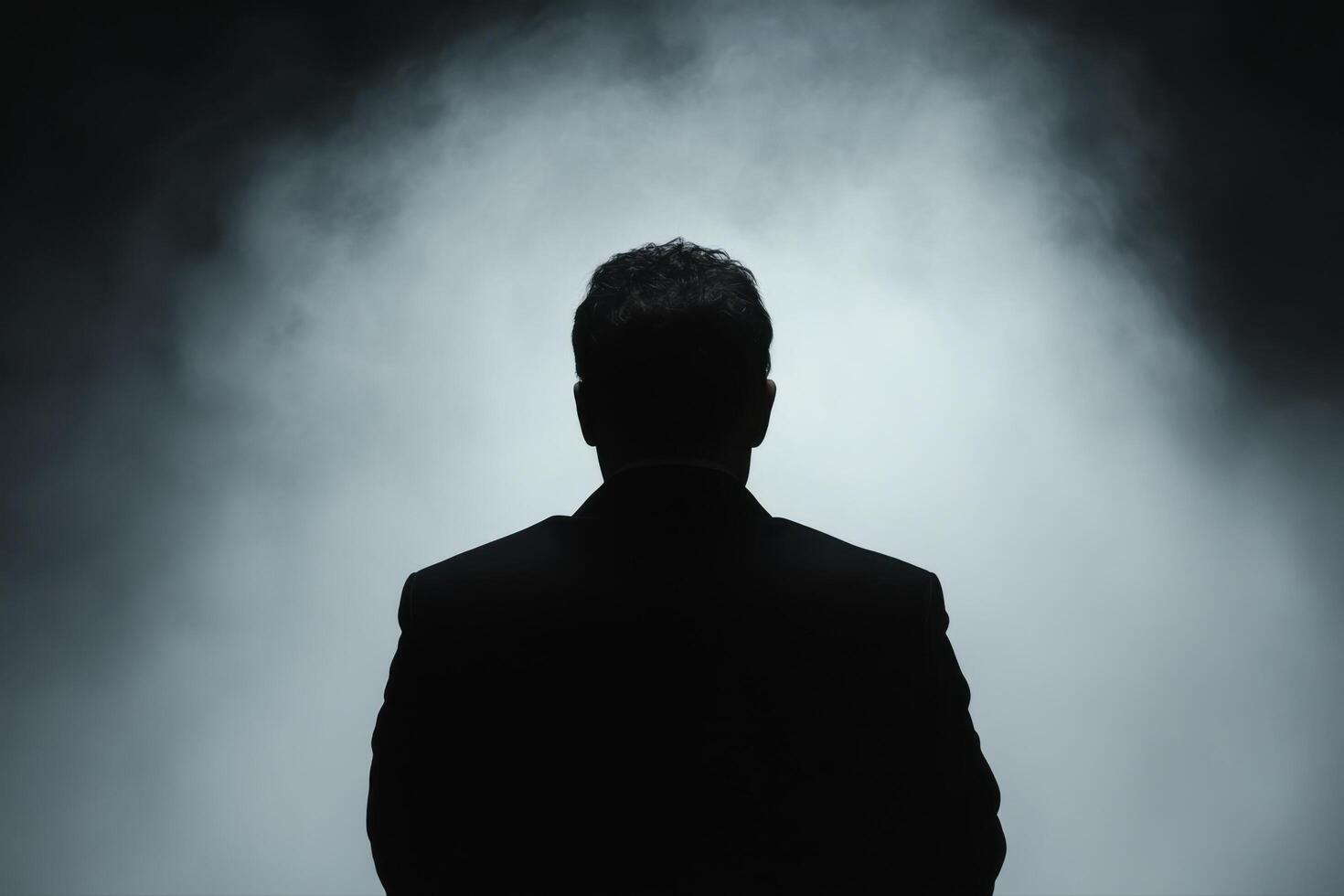 Mysterious Silhouette of a Businessman in a Dramatic Setting photo