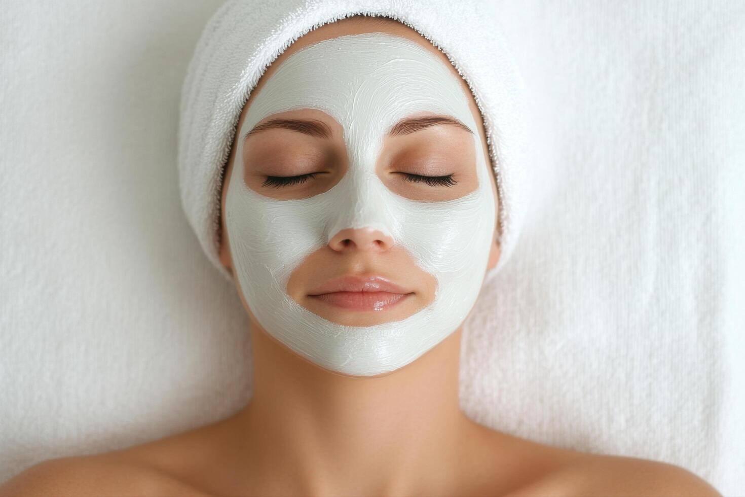 Woman enjoying a relaxing facial mask treatment at the spa. A serene moment of self care and rejuvenation. photo