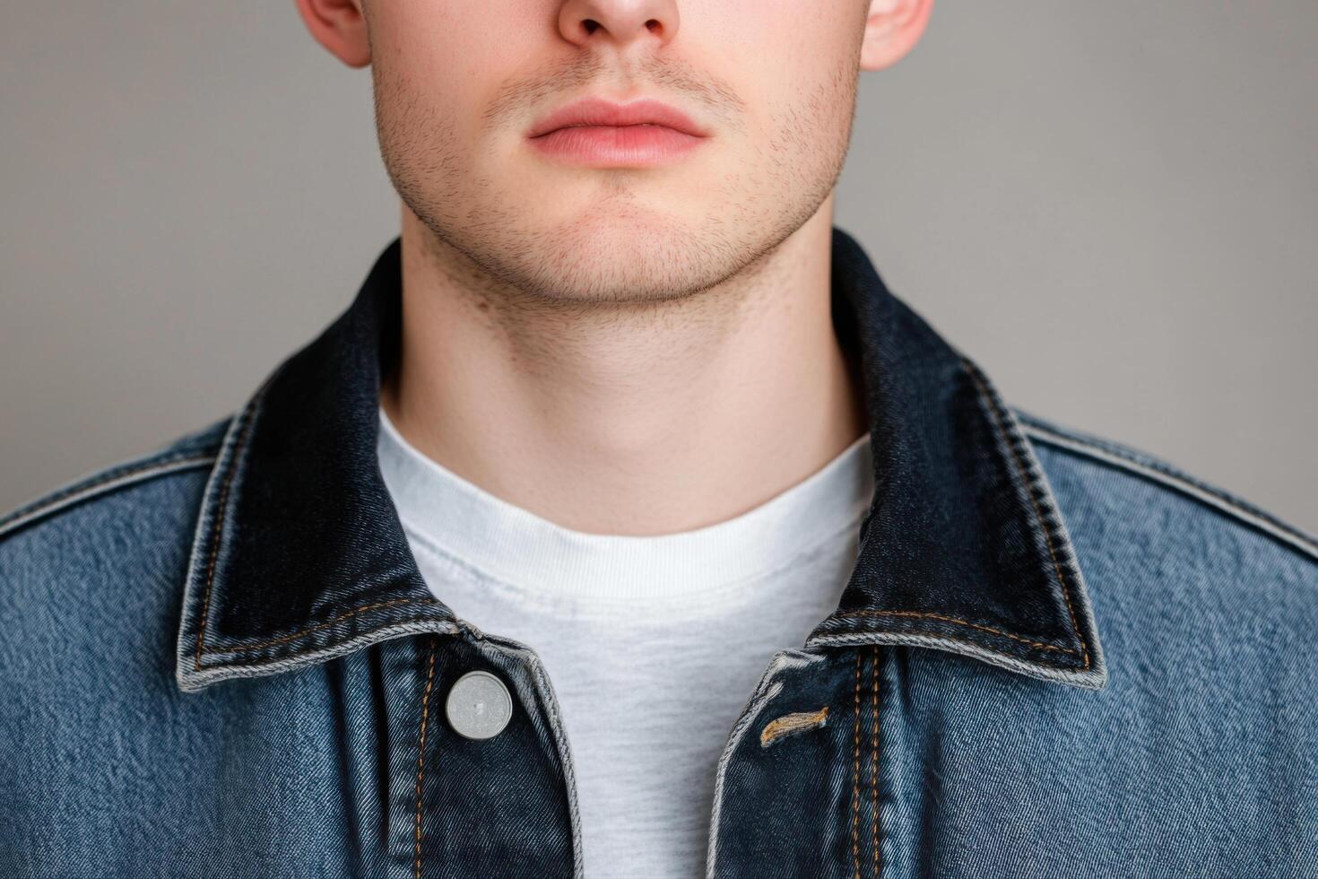 Portrait of a Man in a Denim Jacket and White T shirt photo