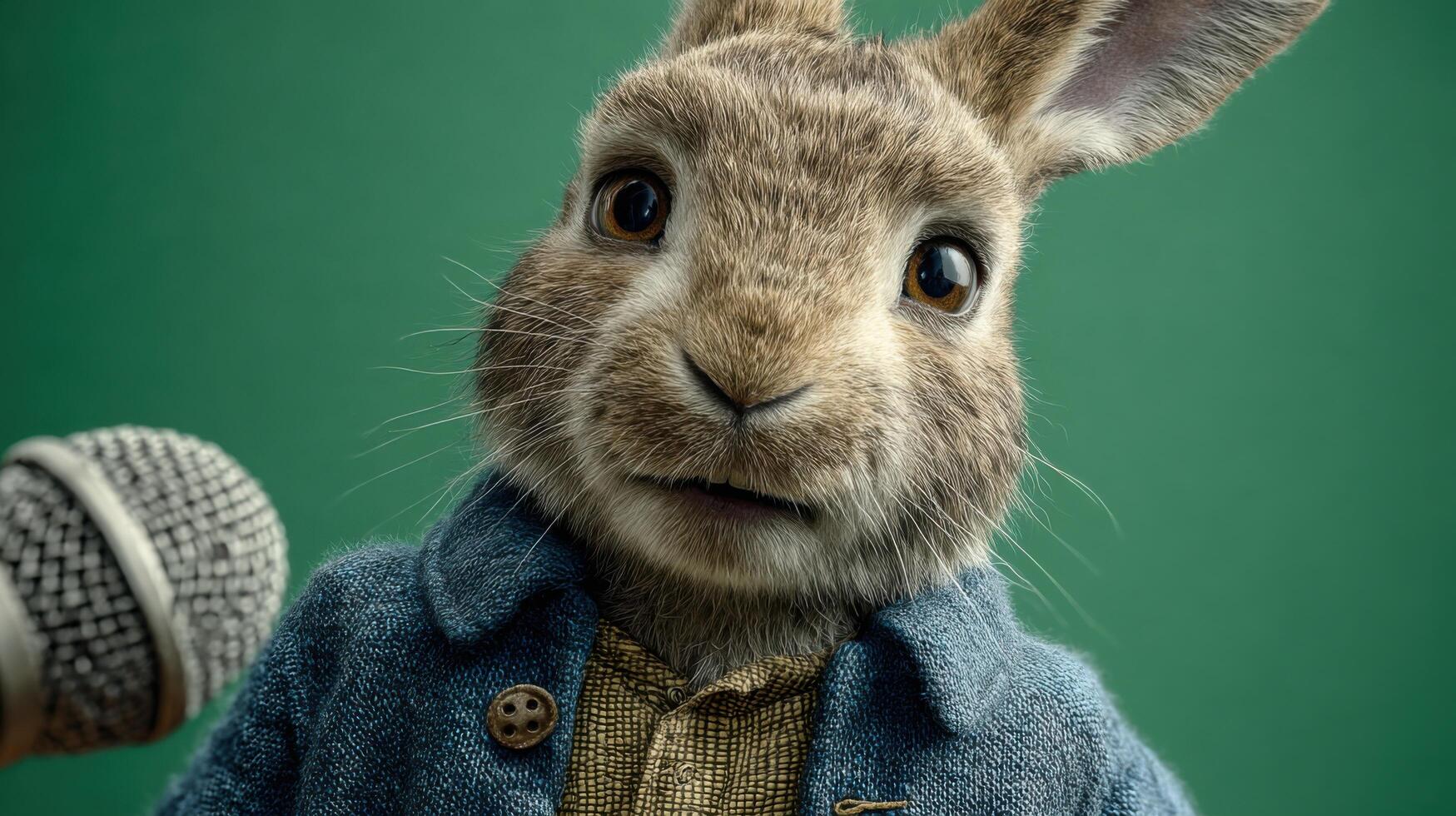 of a Rabbit with a Microphone Charming Animal Portrait photo