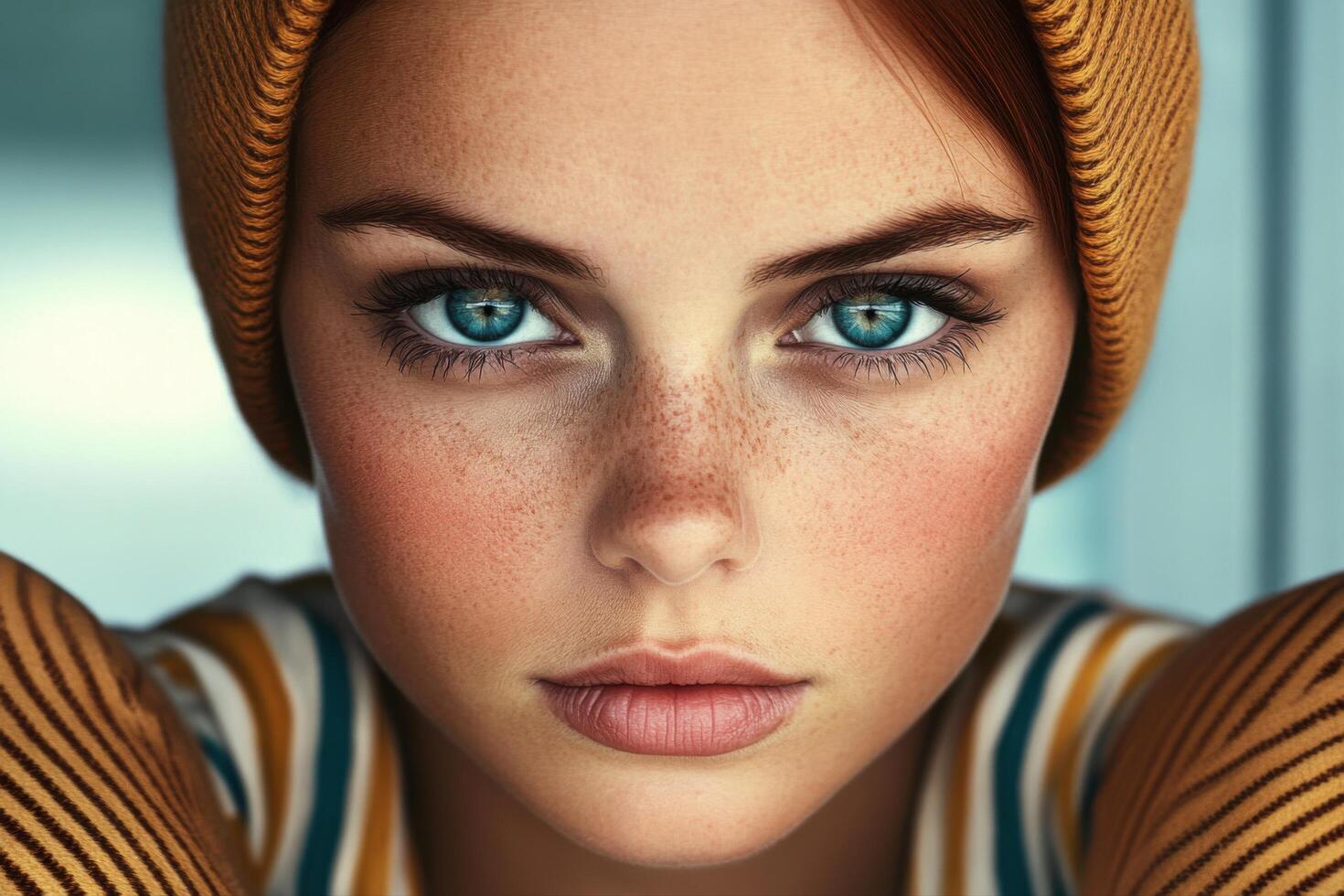 Portrait of a Stunning Woman with Striking Blue Eyes photo
