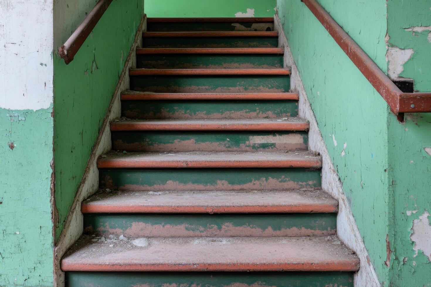 Abandoned Staircase in a Decaying Building with Peeling Paint photo