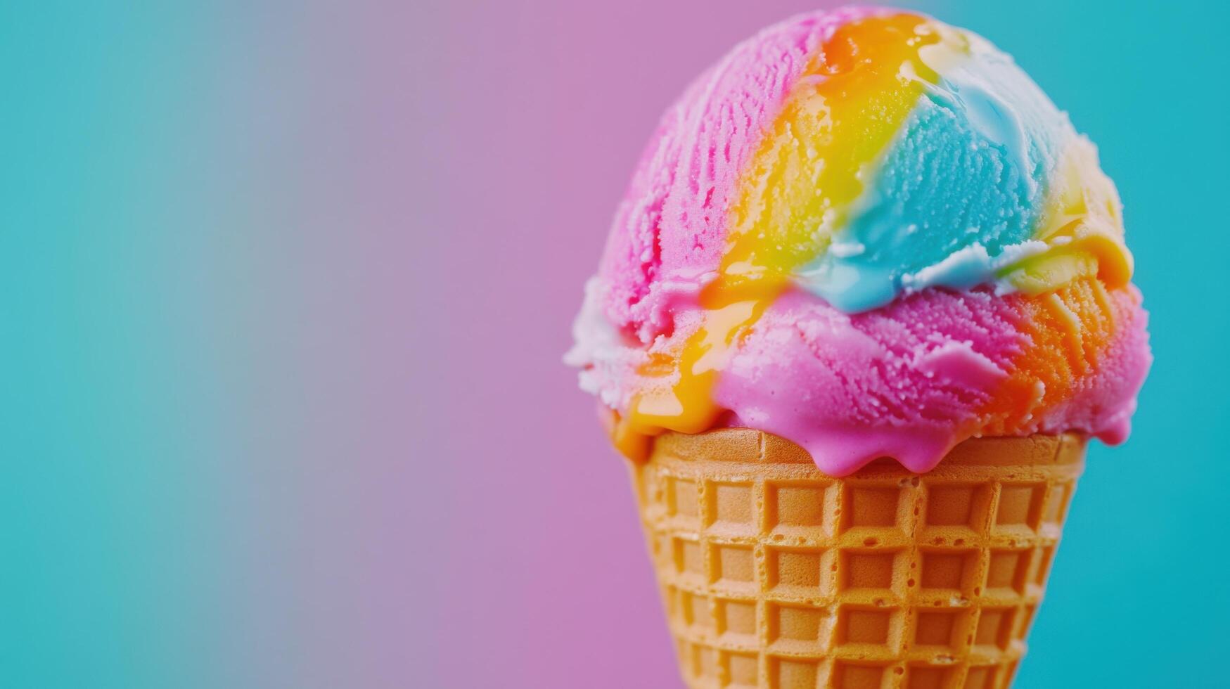 A Rainbow of Delight Multicolored Ice Cream in a Waffle Cone photo
