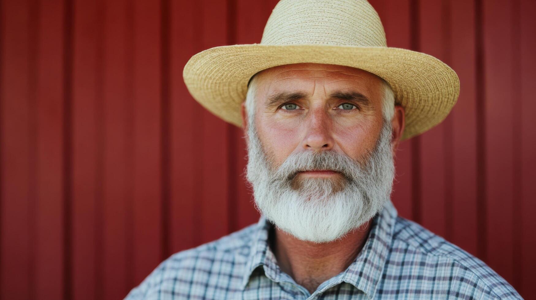 Portrait of a Mature Farmer in Front of a Red Barn photo