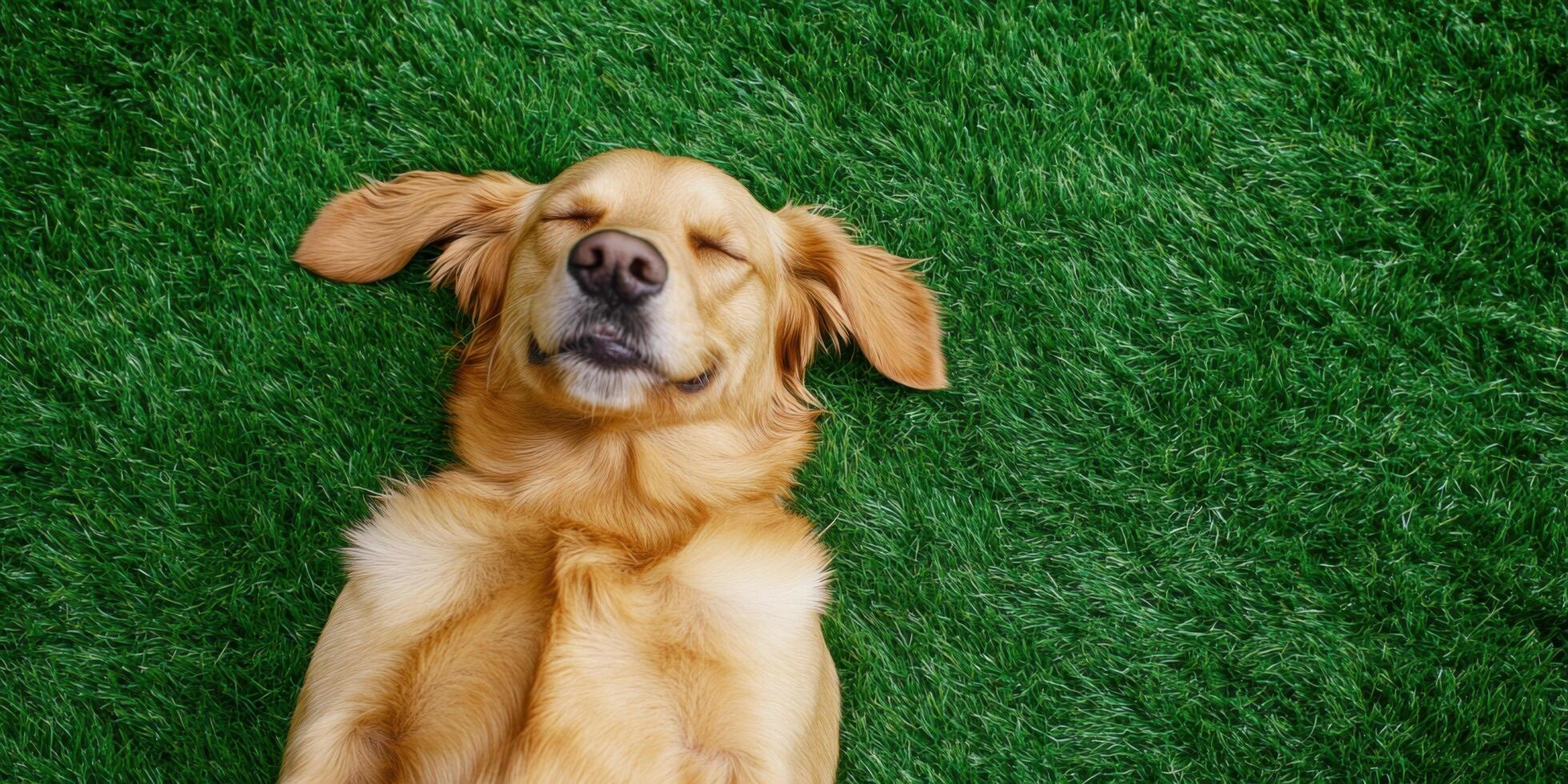 Golden Retriever Relaxing on Lush Green Grass photo