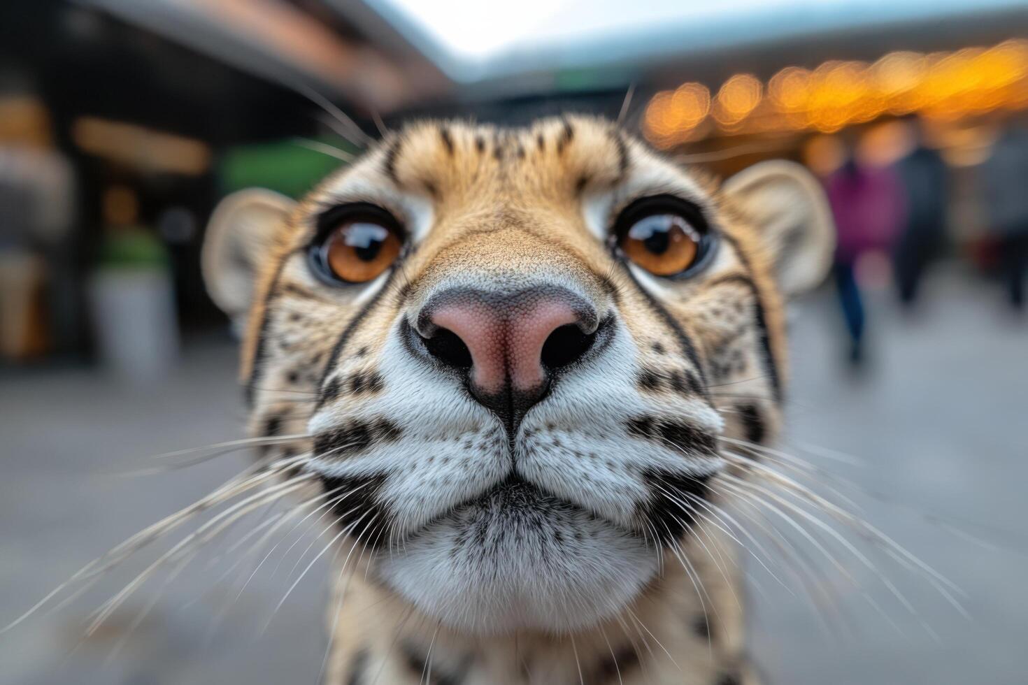 of a captivating spotted cat's face, showcasing its captivating eyes and adorable nose. A perfect wildlife portrait for animal lovers. photo