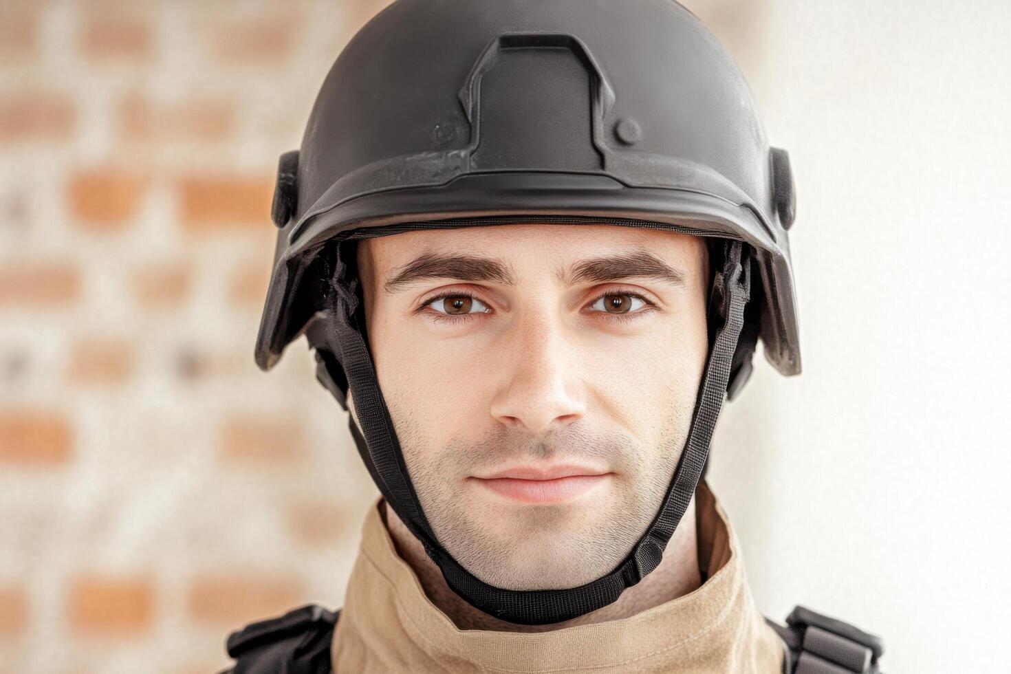 Dedicated Soldier's Steadfast Gaze A Portrait of Duty and Resolve photo