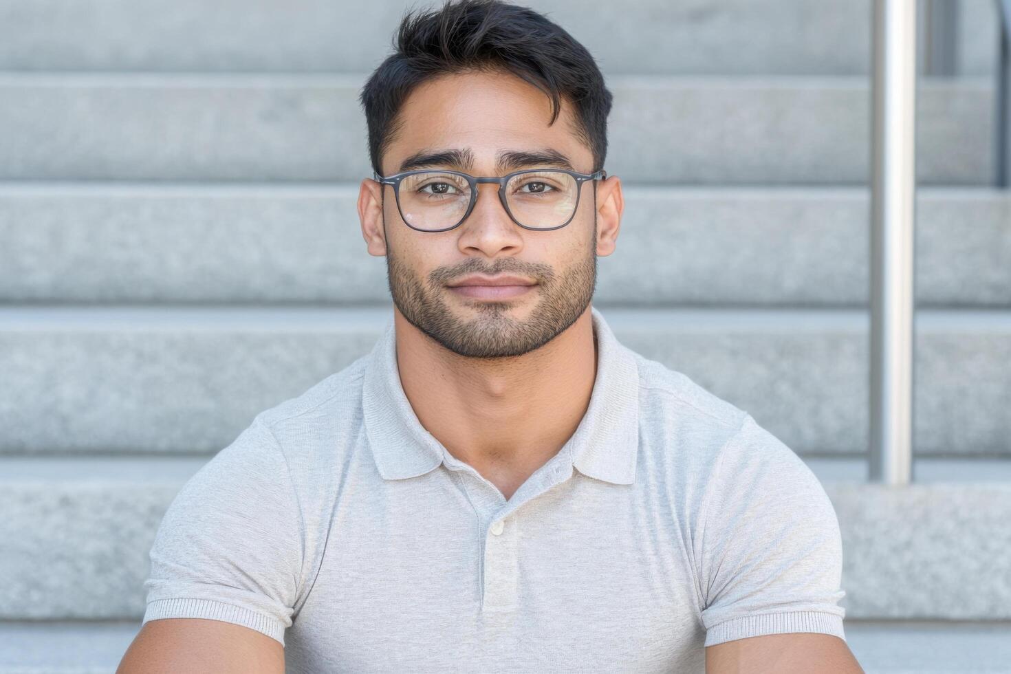 Confident Man in Glasses, Urban Portrait photo