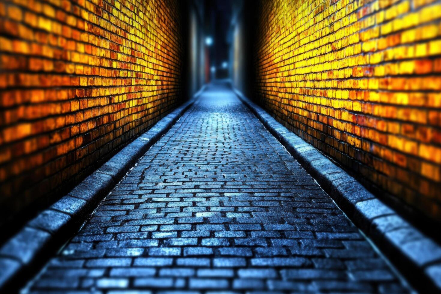 Mysterious Brick Alleyway at Night A City's Hidden Passage photo