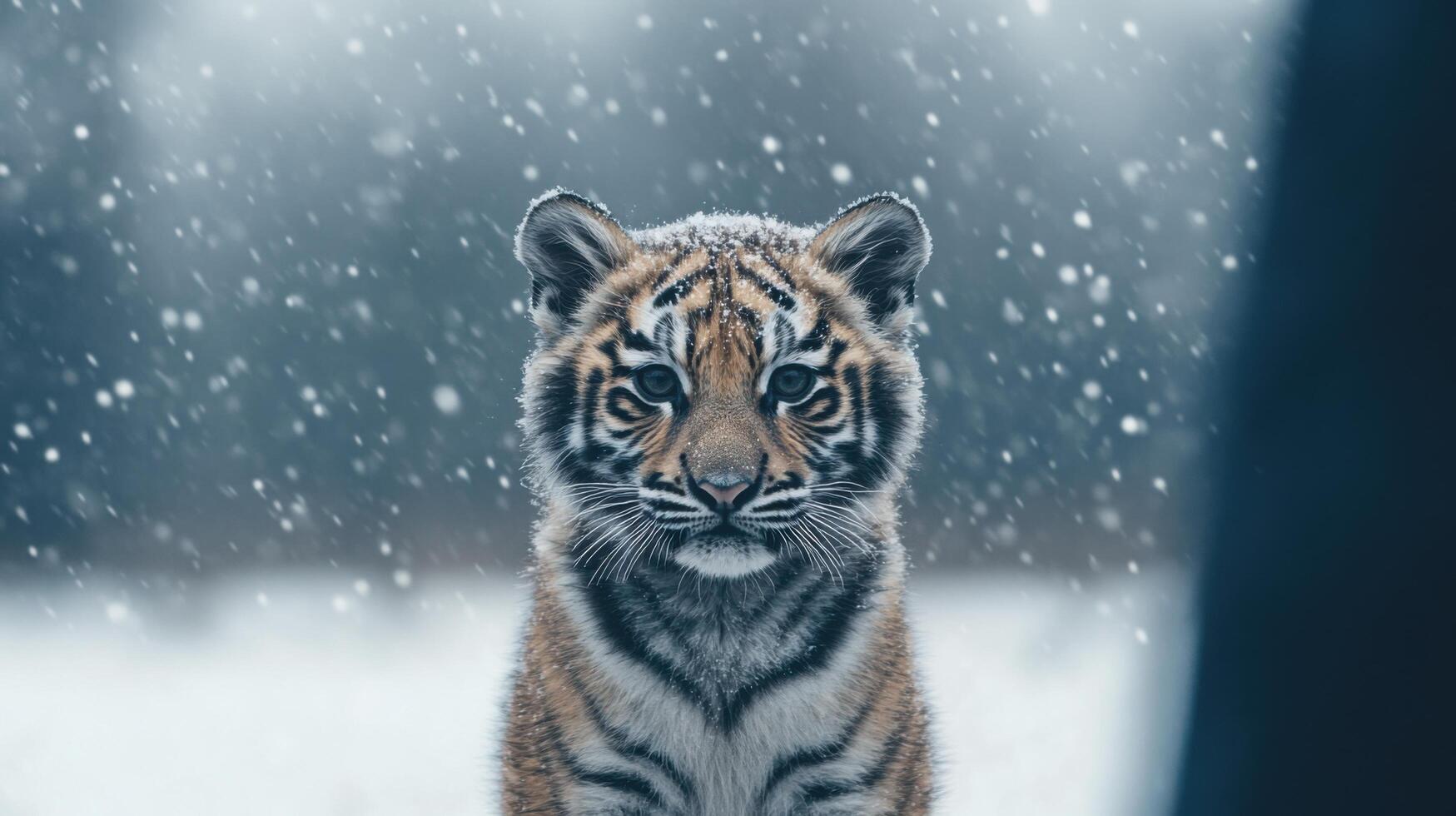 A Majestic Snow Tiger Cub in Winter Wonderland photo