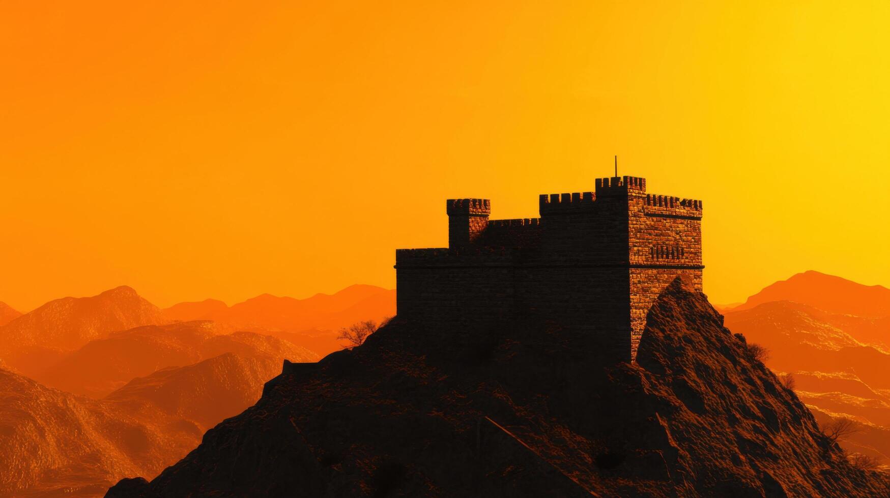Majestic Silhouette Castle on Mountain Peak at Sunset photo