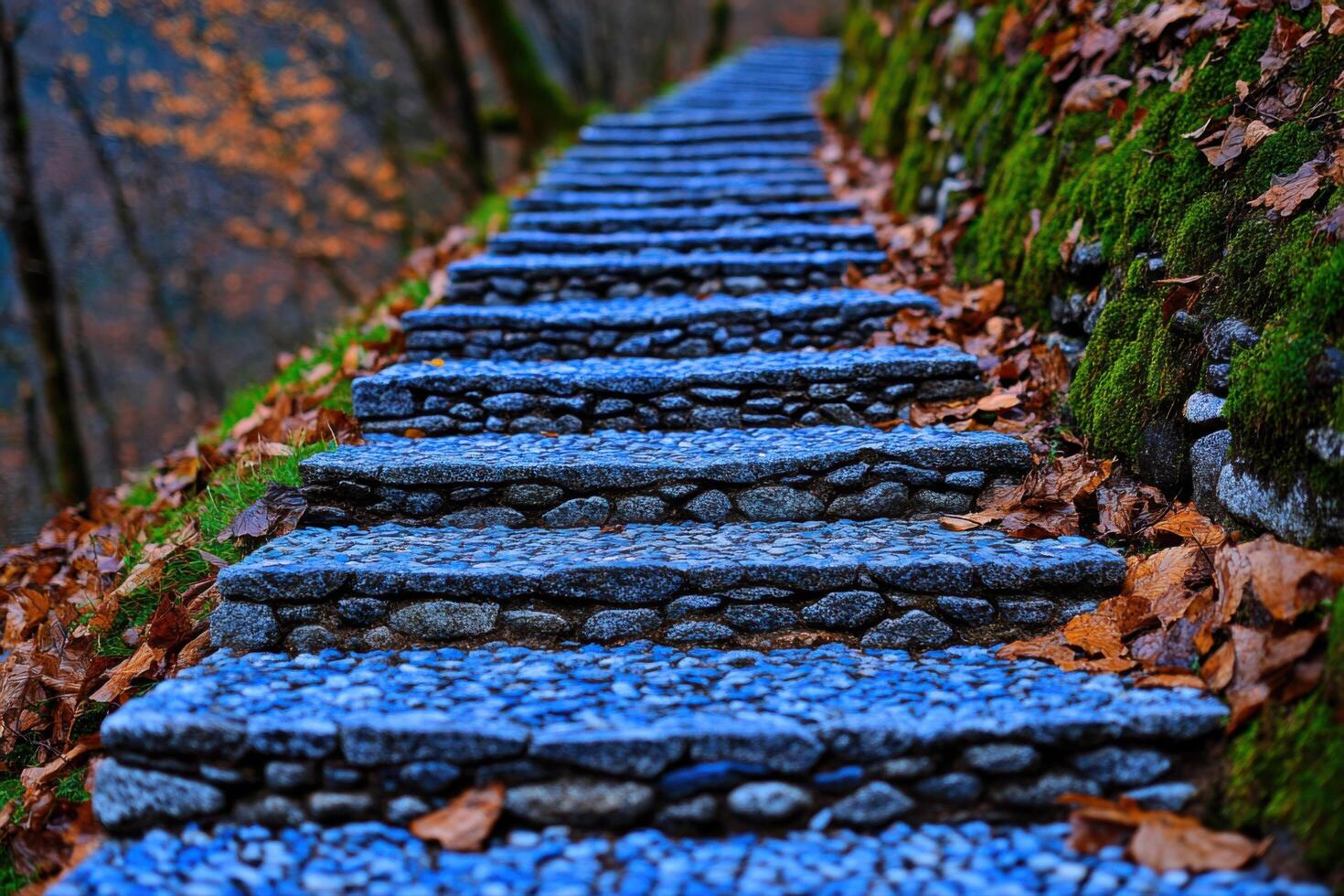 Serene Stone Steps Winding Through Autumnal Forest photo