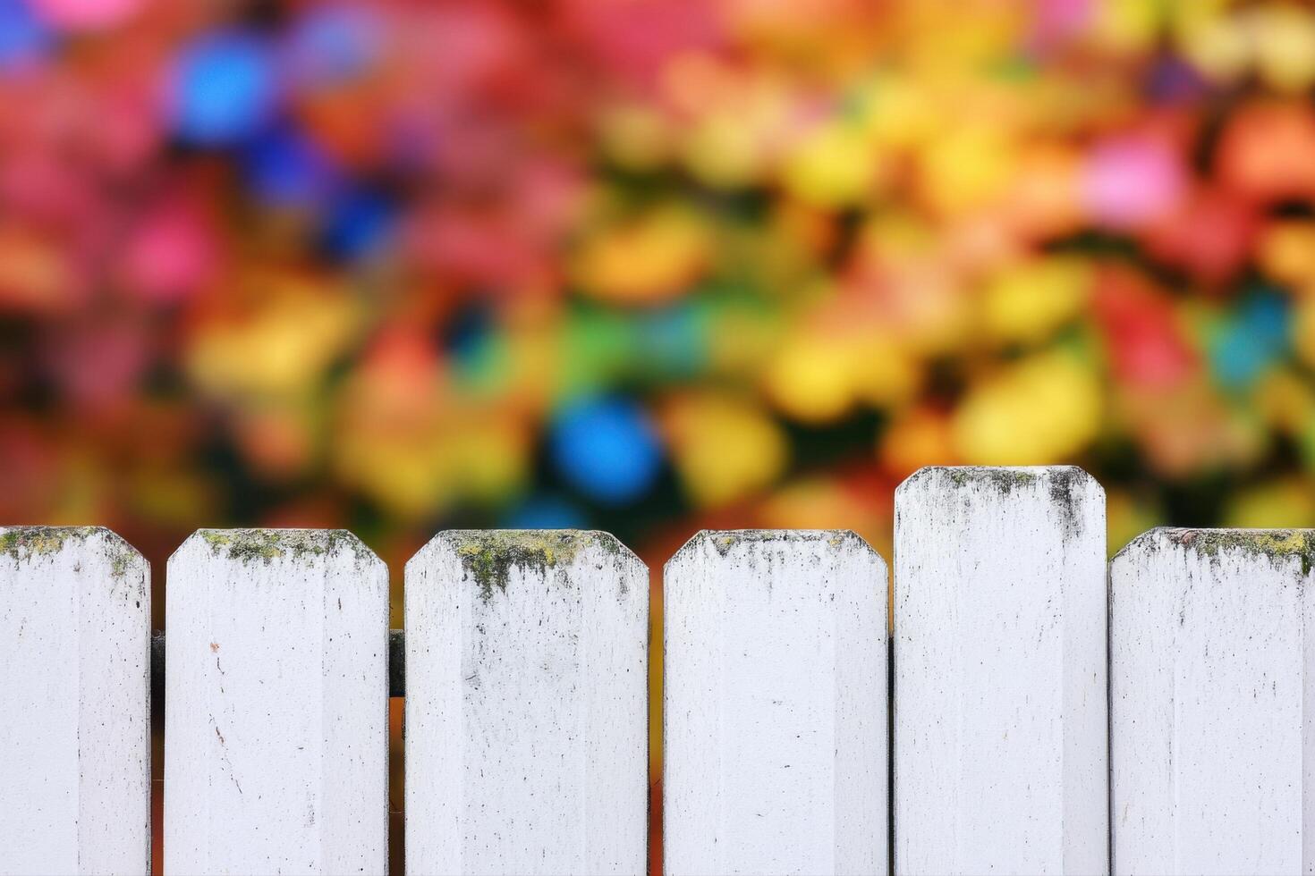 Vintage White Wooden Fence with Colorful Background photo