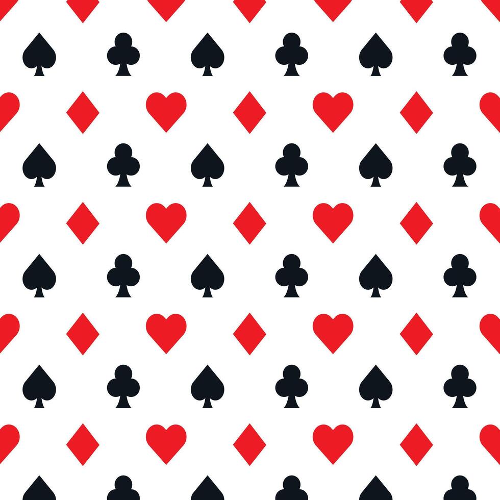 Seamless Pattern of Playing Card Suits on White Background. vector