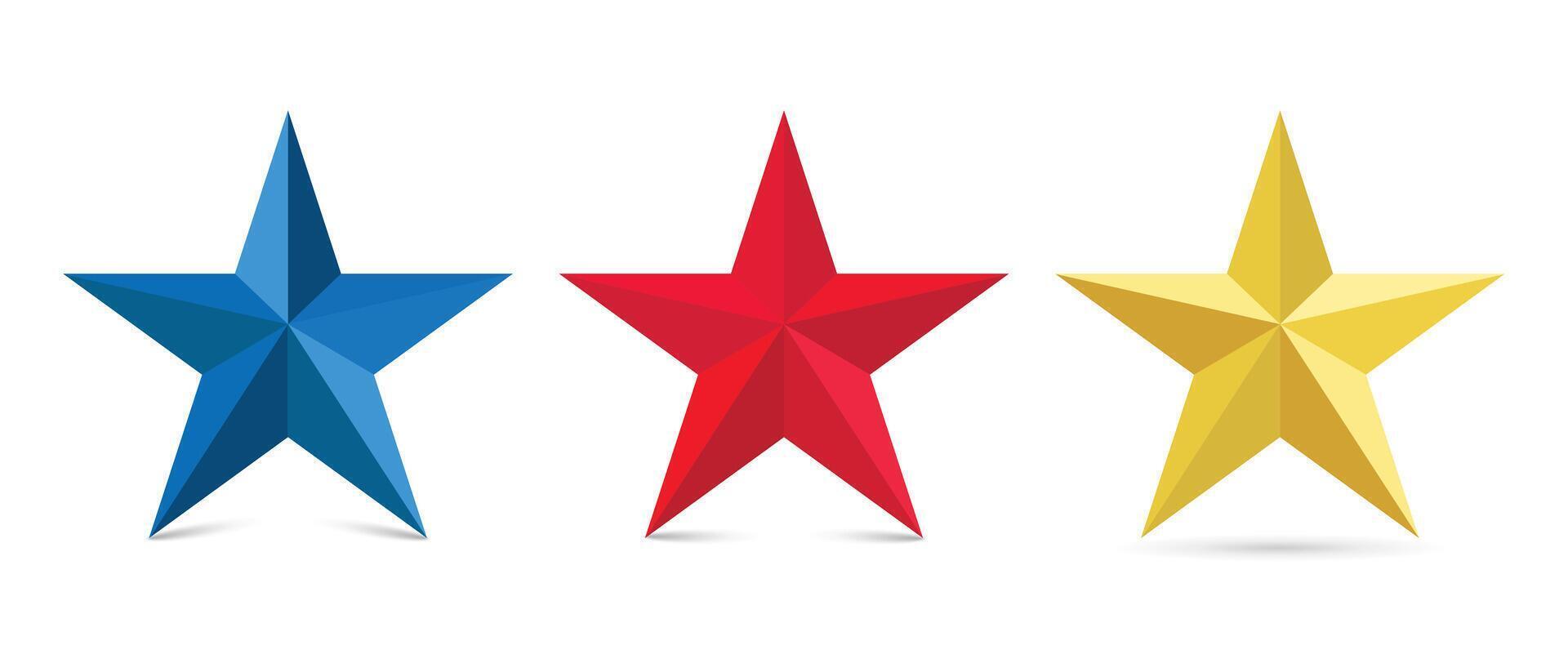 Star 3d illustration in red, blue, gold on an isolated white background. vector