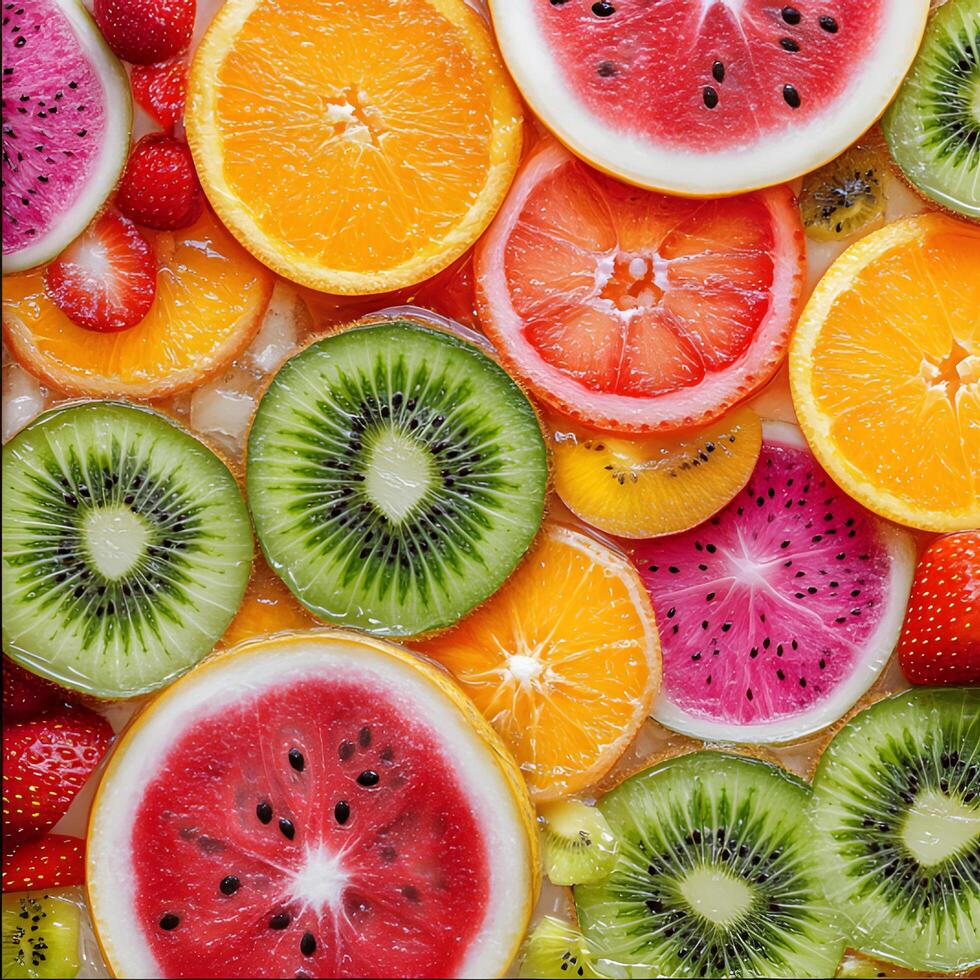 a tropical exotic fruit platter, featuring a variety of colorful fruits photo