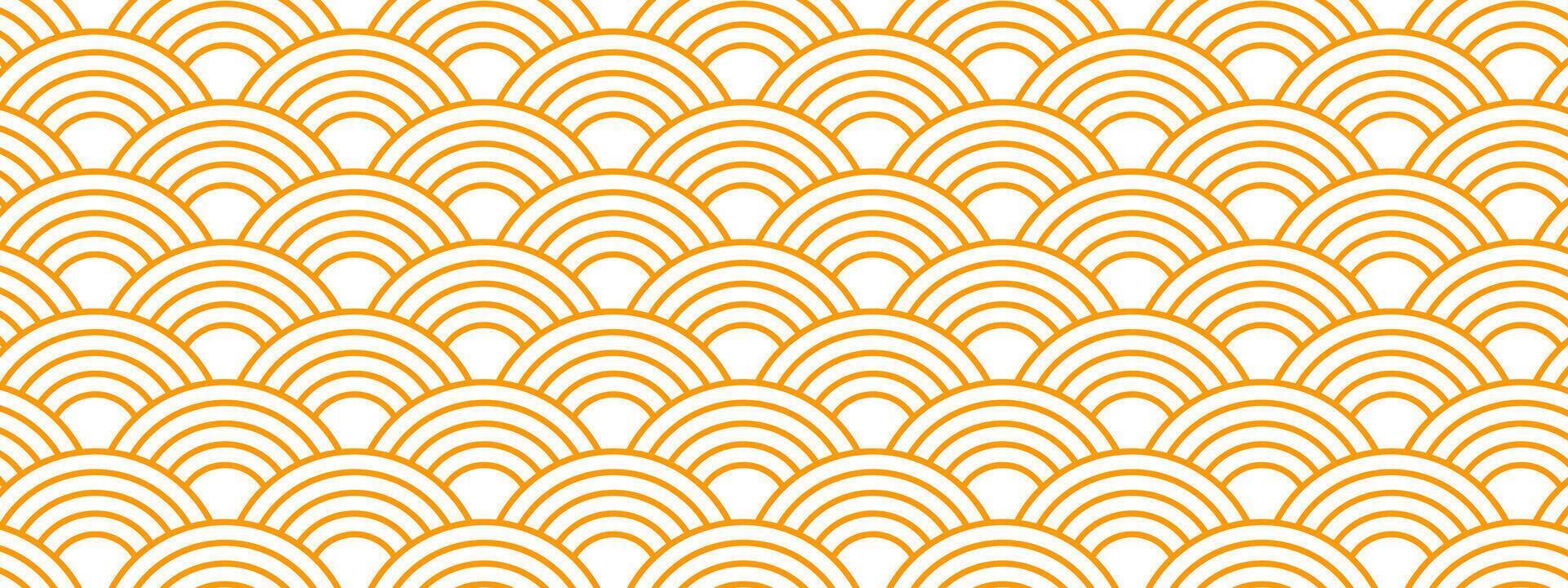Repeating orange arch shapes. Suns wallpaper. Japanese seigaiha pattern. Waves background. Scallops print. Fish squama or dragon scale. Geometric ornament with round shapes. flat illustration vector