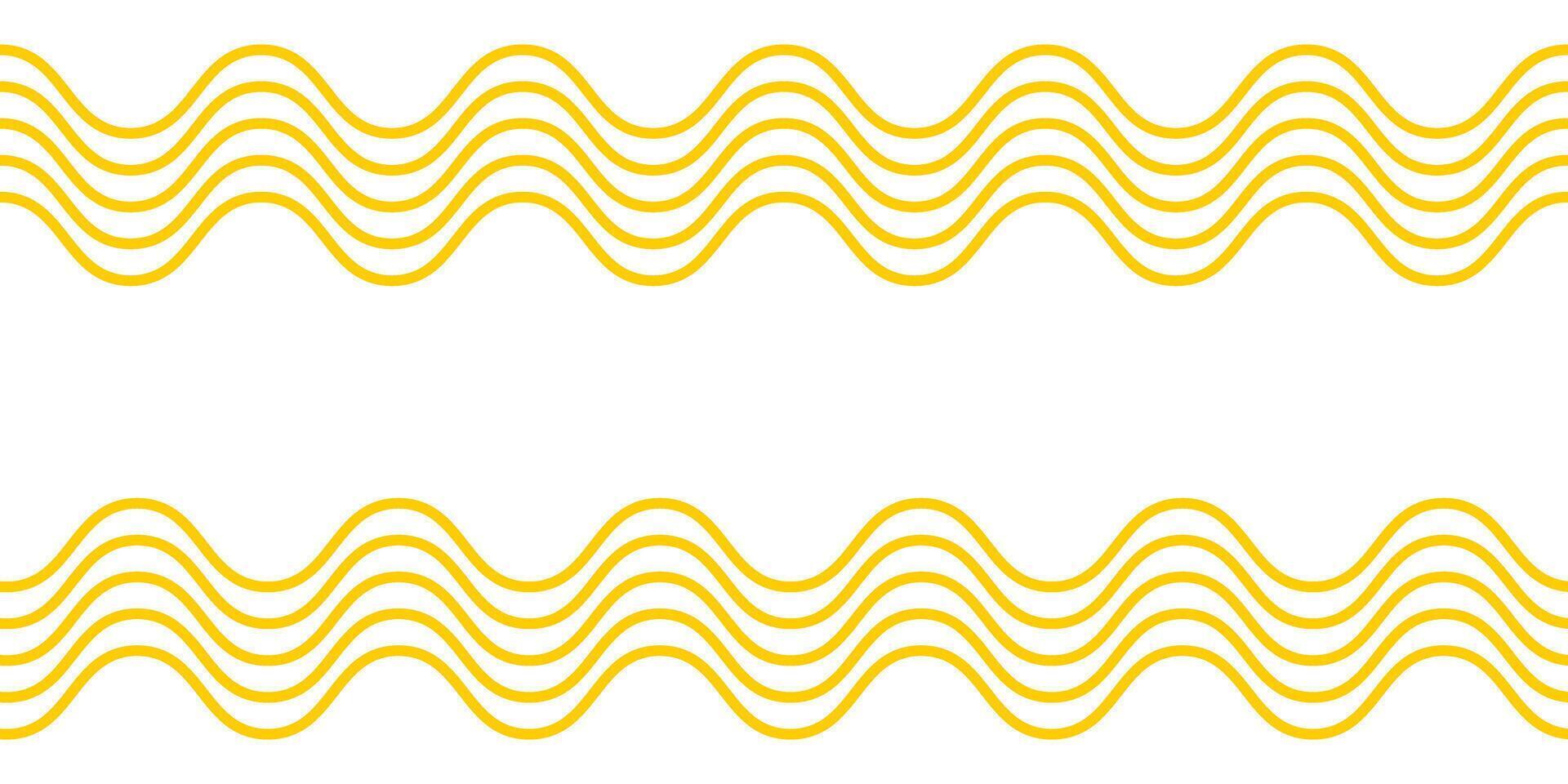 Wavy yellow horizontal lines on white background. Noodle or ramen texture. Pasta, tagliatelle or macaroni pattern. Curvy spaghetti banner. Traditional Italian of Japan food print. illustration vector