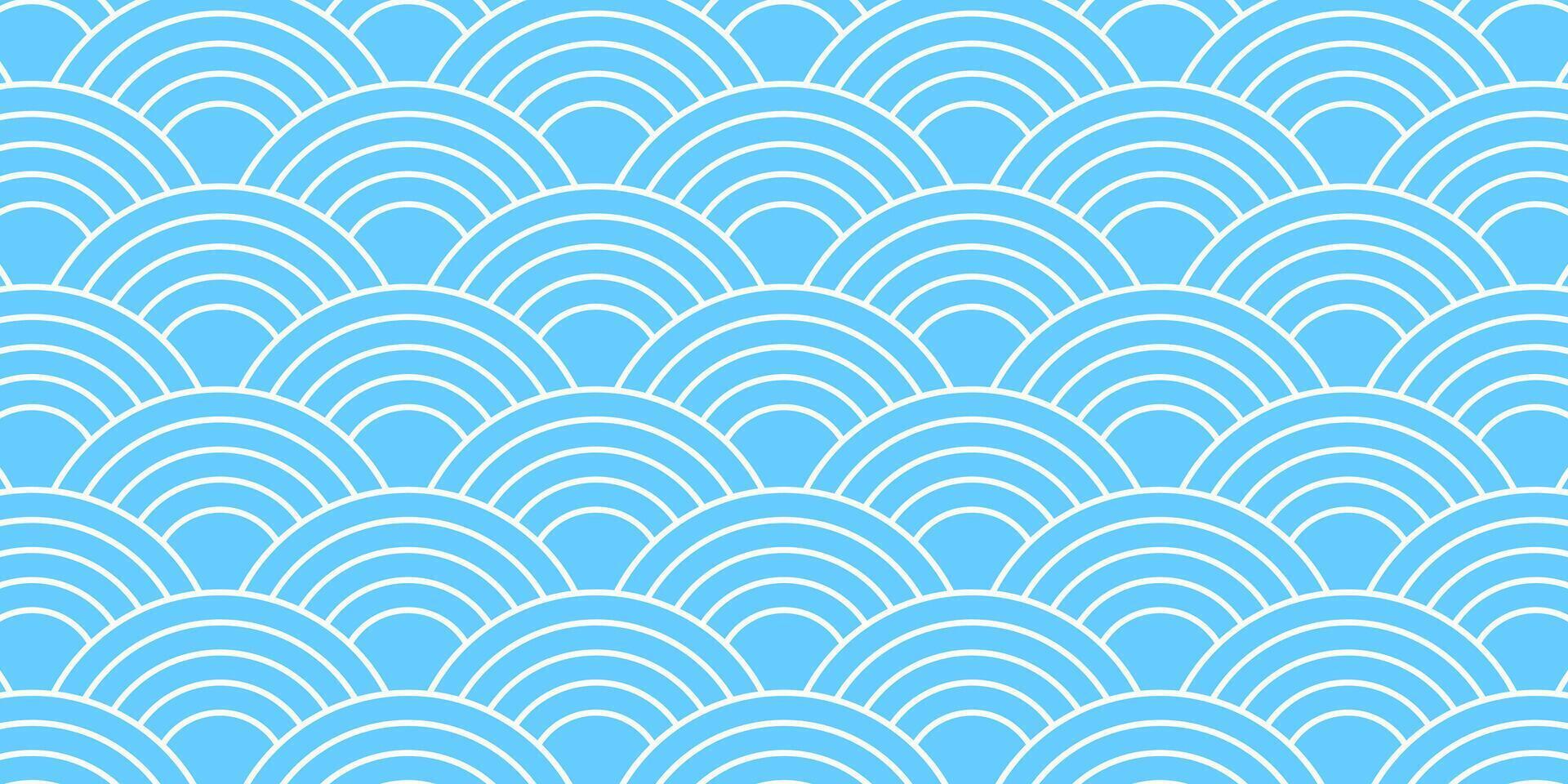 Blue and white Japanese seigaiha pattern. Sea or ocean waves background. Scallops print. Fish squama or dragon scale. Simple geometric ornament with round shapes. graphic illustration vector