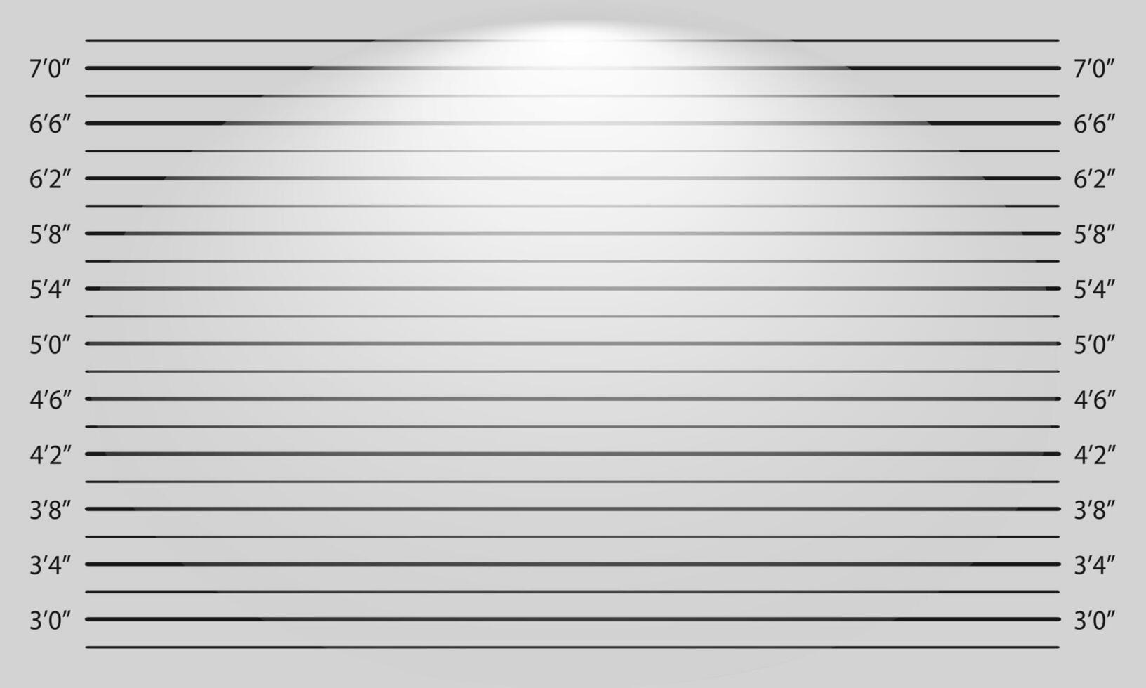 Line up mugshot template with lighting effect. Background for burglar profile. Police inches height chart for photoshoot of wanted, arrested or suspected person identification. illustration vector