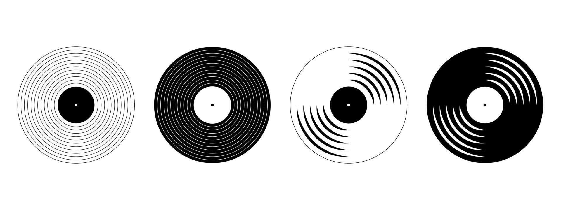 Vinyl records icons. LP or long play music discs isolated on white background. DJ equipment for disco or techno party. 70s 80s 90s discotheque nostalgia concept. graphic illustration vector