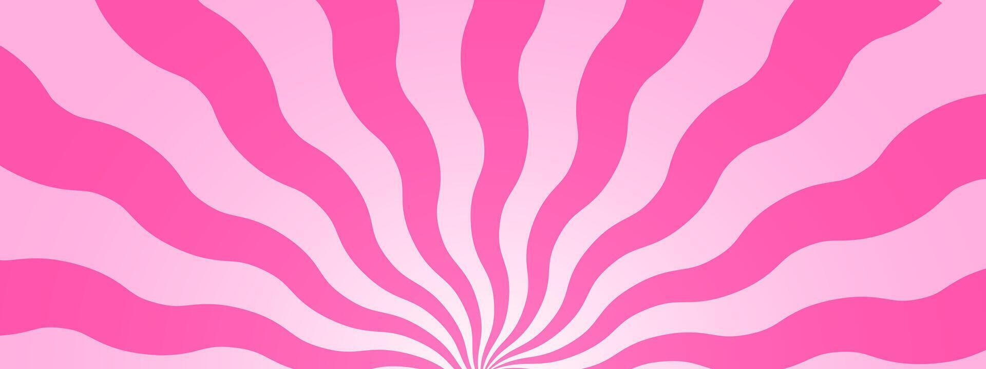 Wavy pink radial stripes background. Strawberry lollipop, candy, yogurt or ice cream print. Rosy sunburst, explosion or surprise manga style effect. Groovy y2k pattern. cartoon illustration vector