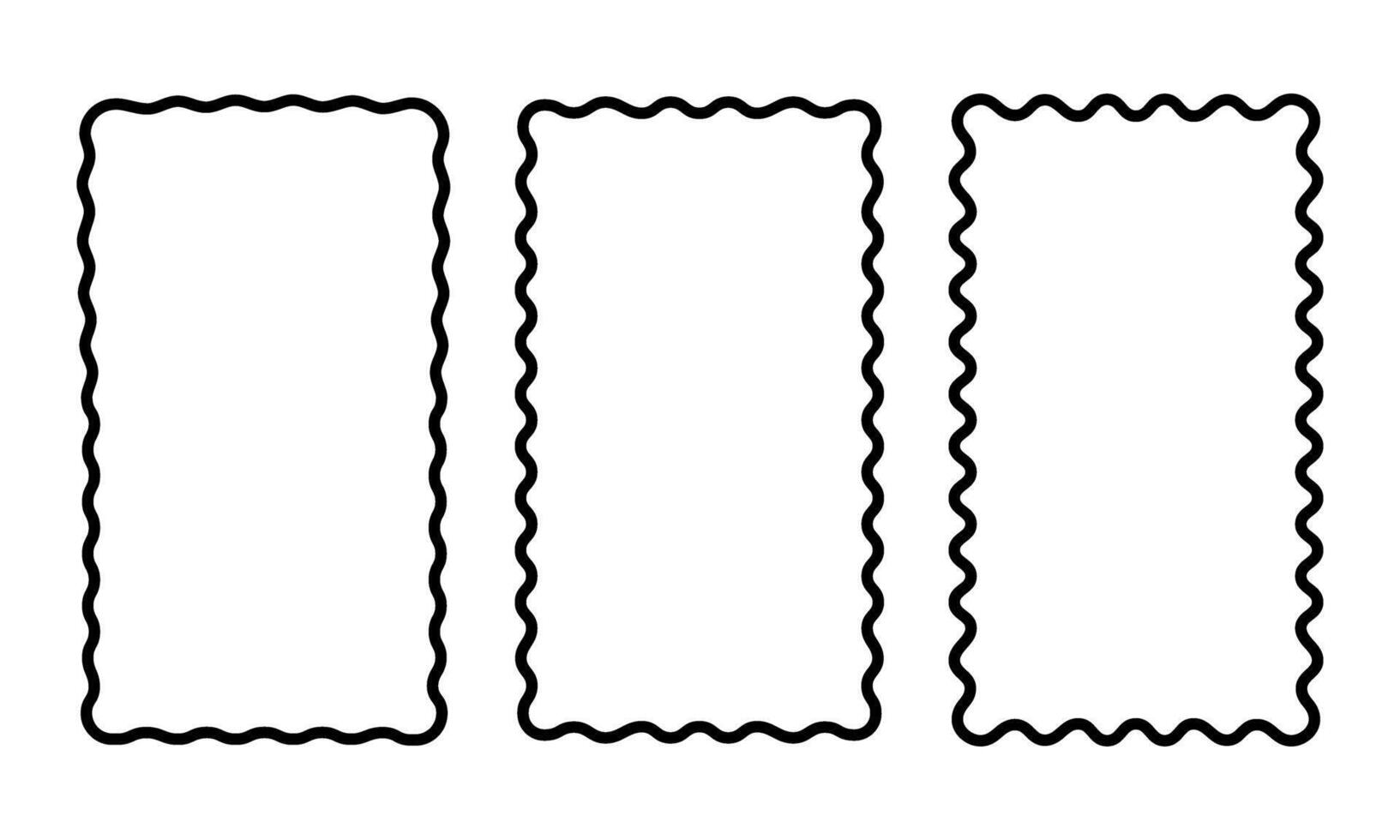 Set of vertical rectangle frames with wiggly edges. Rectangular shapes with scalloped borders. Mirror, picture or photo frameworks or boxes isolated on white background. graphic illustration vector